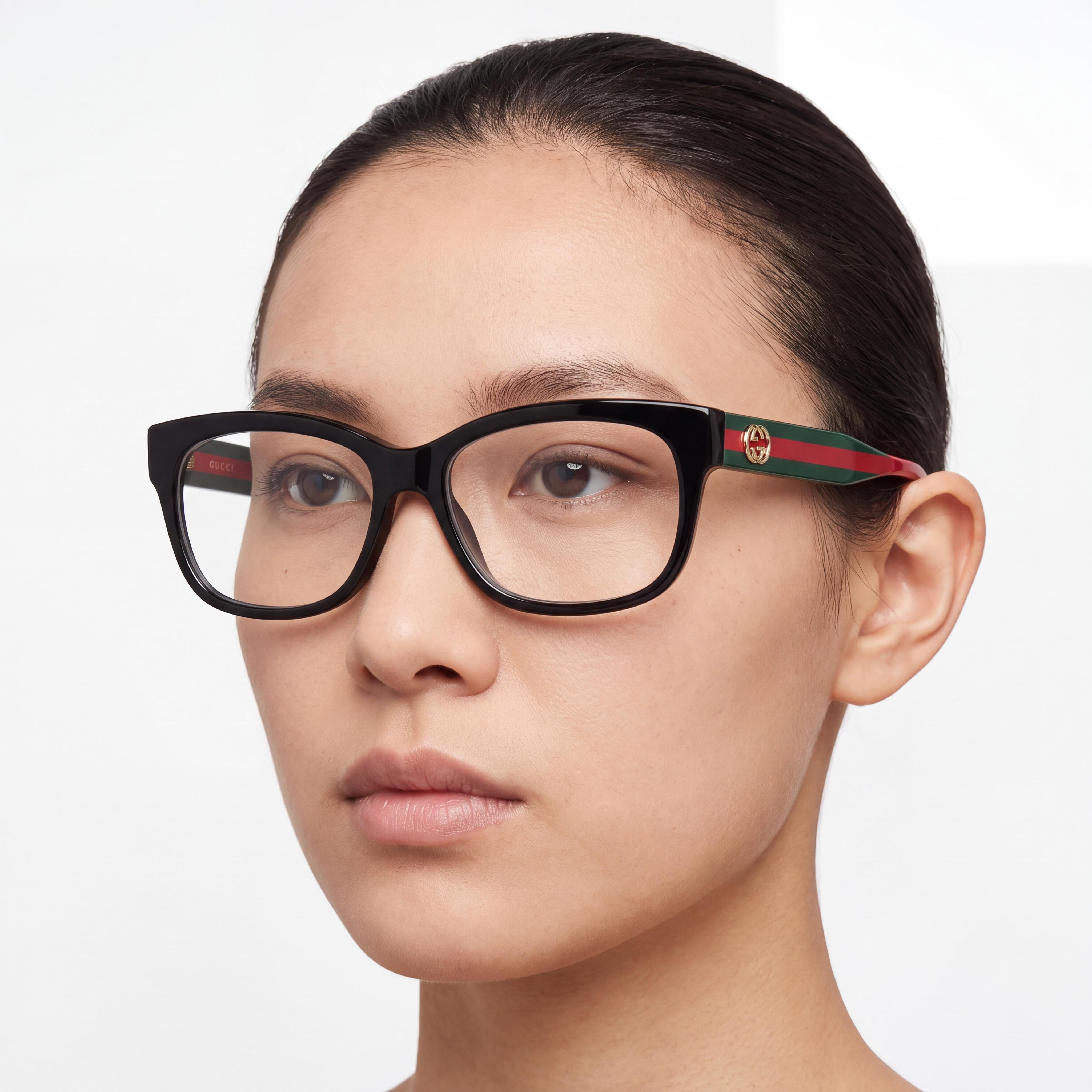 Gucci 0278 ON-011 Unisex Acetate Frame Eyewear in Black, Transparent, Green with Polycarbonate Lenses and 55mm Lens Width, Photo 4
