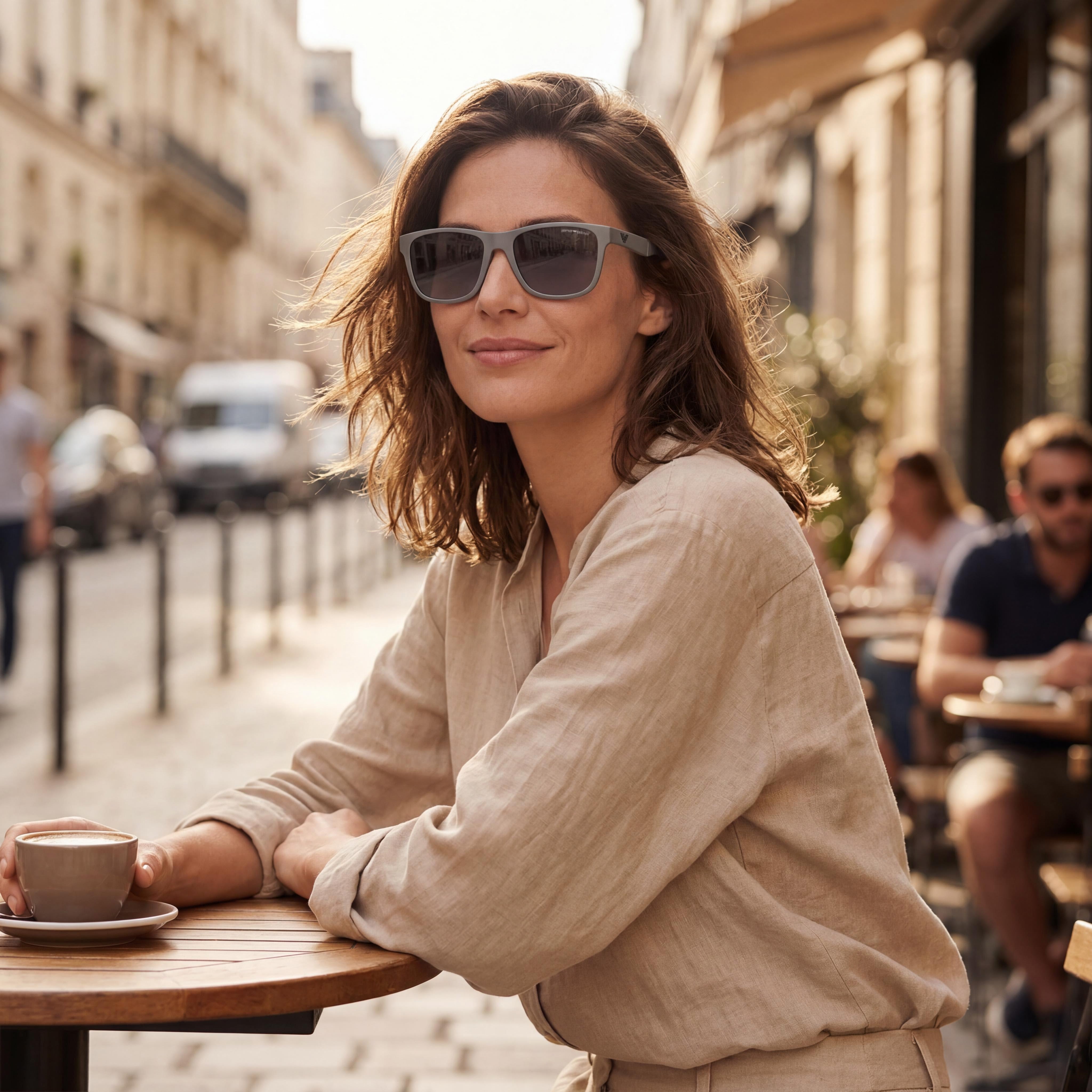 Emporio Armani EA4243 Women's Polarized Square Bio-based Nylon Fibre Sunglasses Matte Grey 56mm, Photo 6