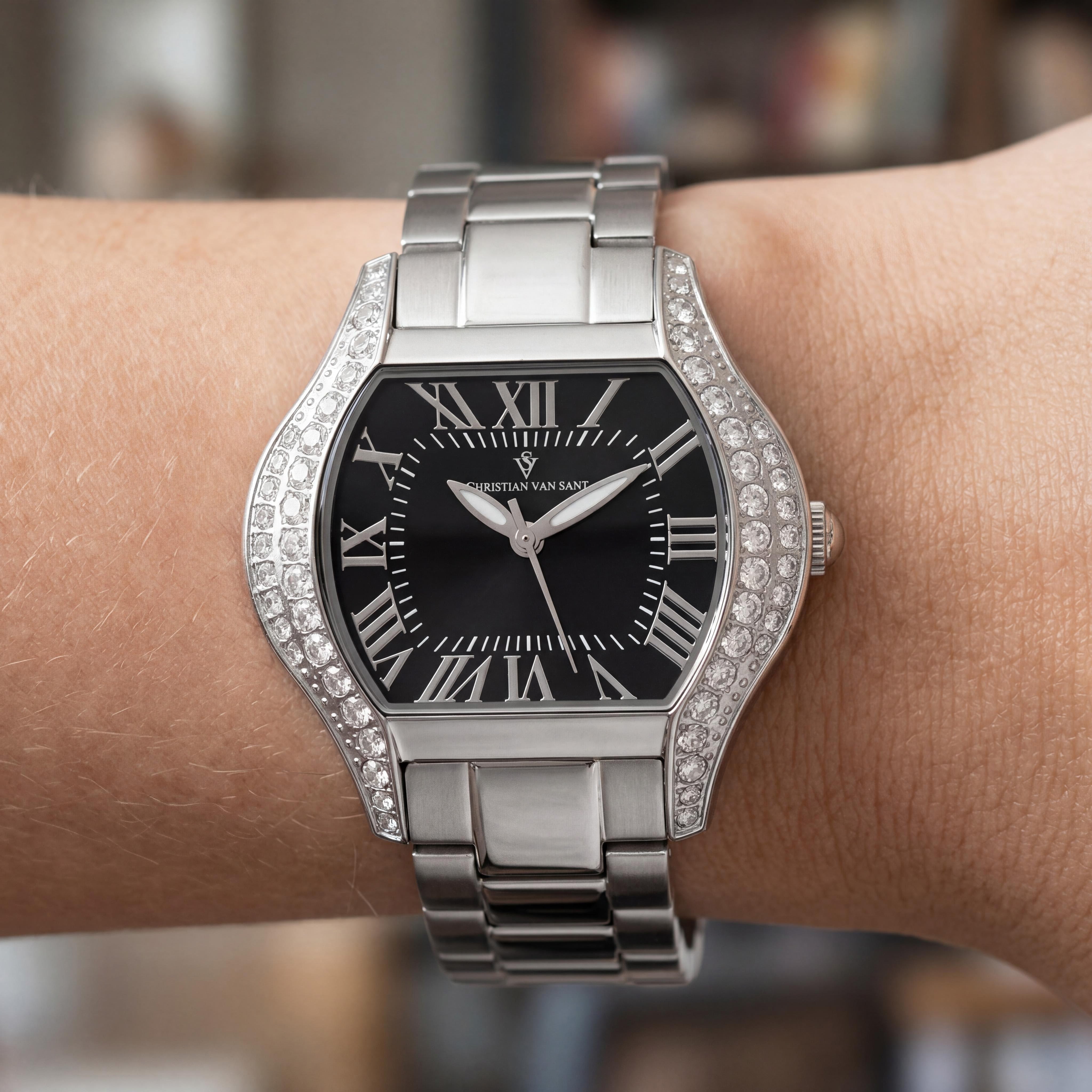 Christian Van Sant CV1831 Women's Black Dial Quartz Water Resistant Watch with Stainless Steel Case & Bracelet, Photo 4