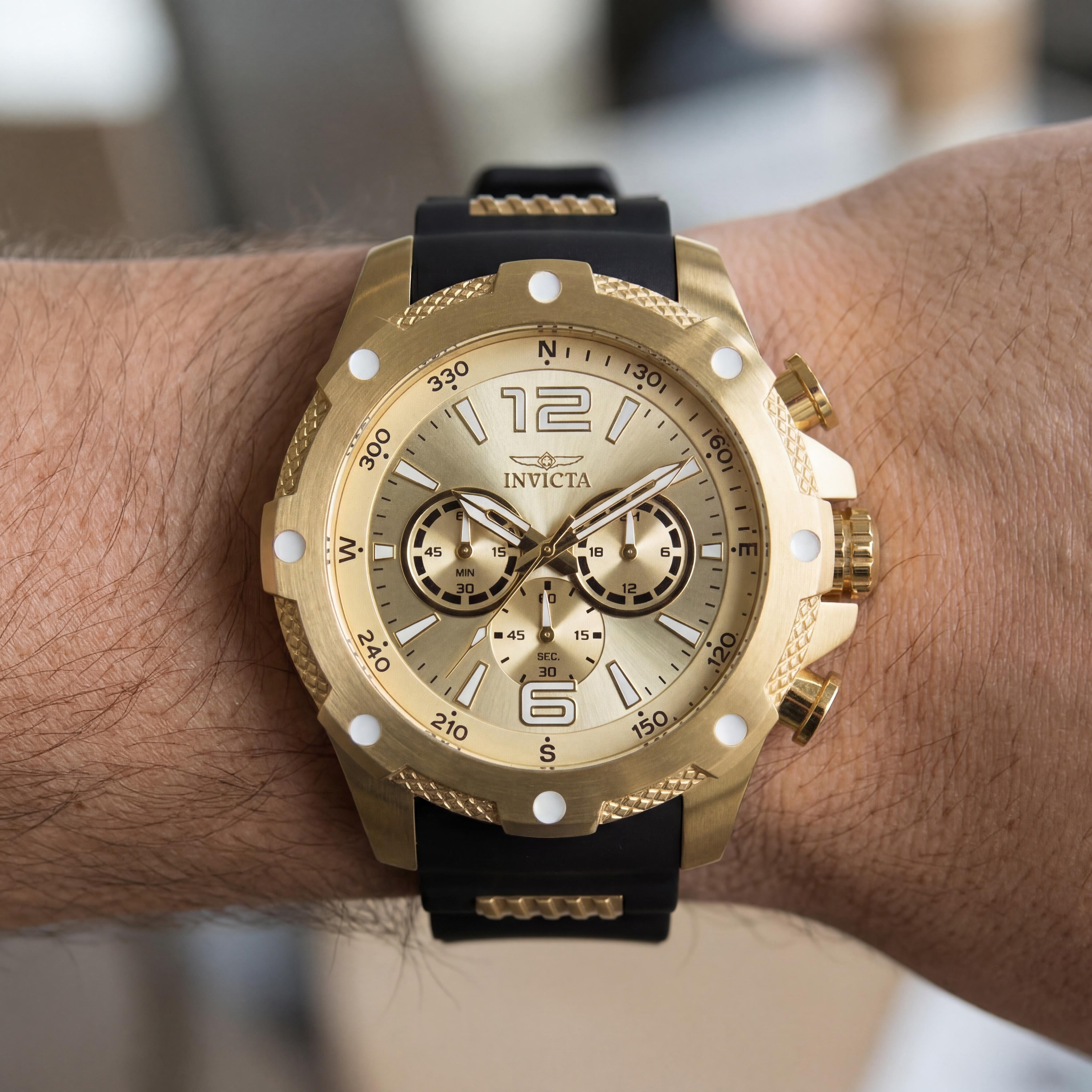 Invicta Men's I-Force 19660 Gold Tone Stainless Steel Black Polyurethane Strap Quartz Dual Time Compass Watch 50mm, Photo 4