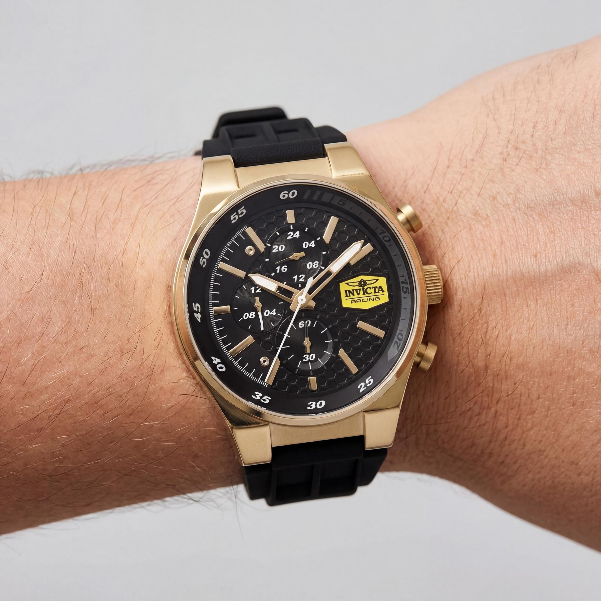 Invicta Racing 48875 Men's Stainless Steel Chronograph Watch, Black Dial, Silicone Strap, 44mm, Photo 2