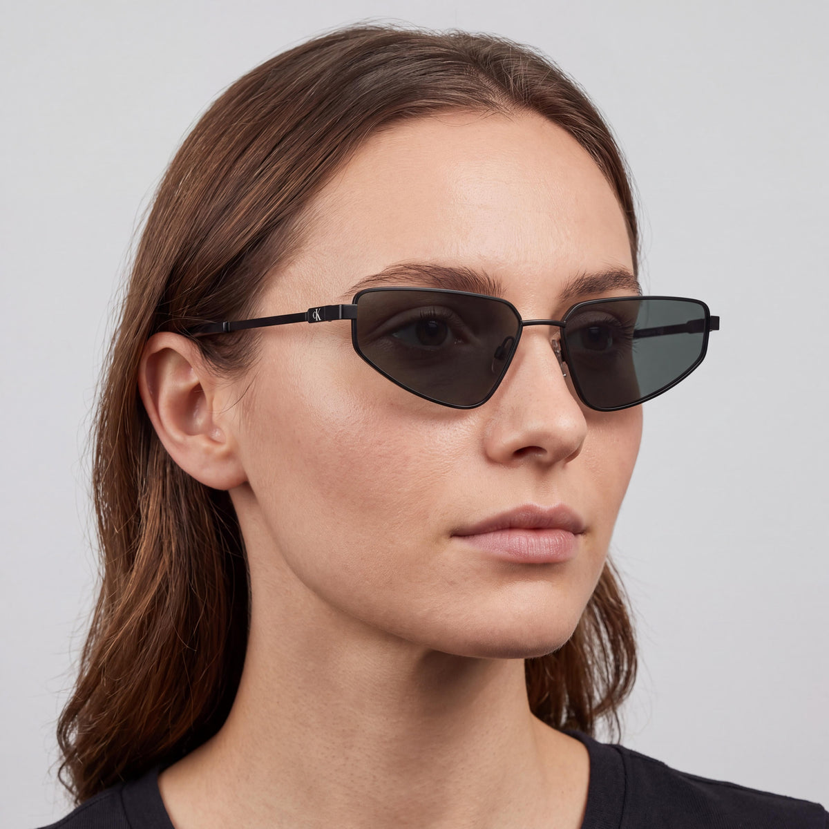 Calvin Klein Jeans Ckj25200s Women's Matte Black Metal Cat Eye Sunglasses, Solid Grey Lenses, 57mm, UV Protection, Photo 4