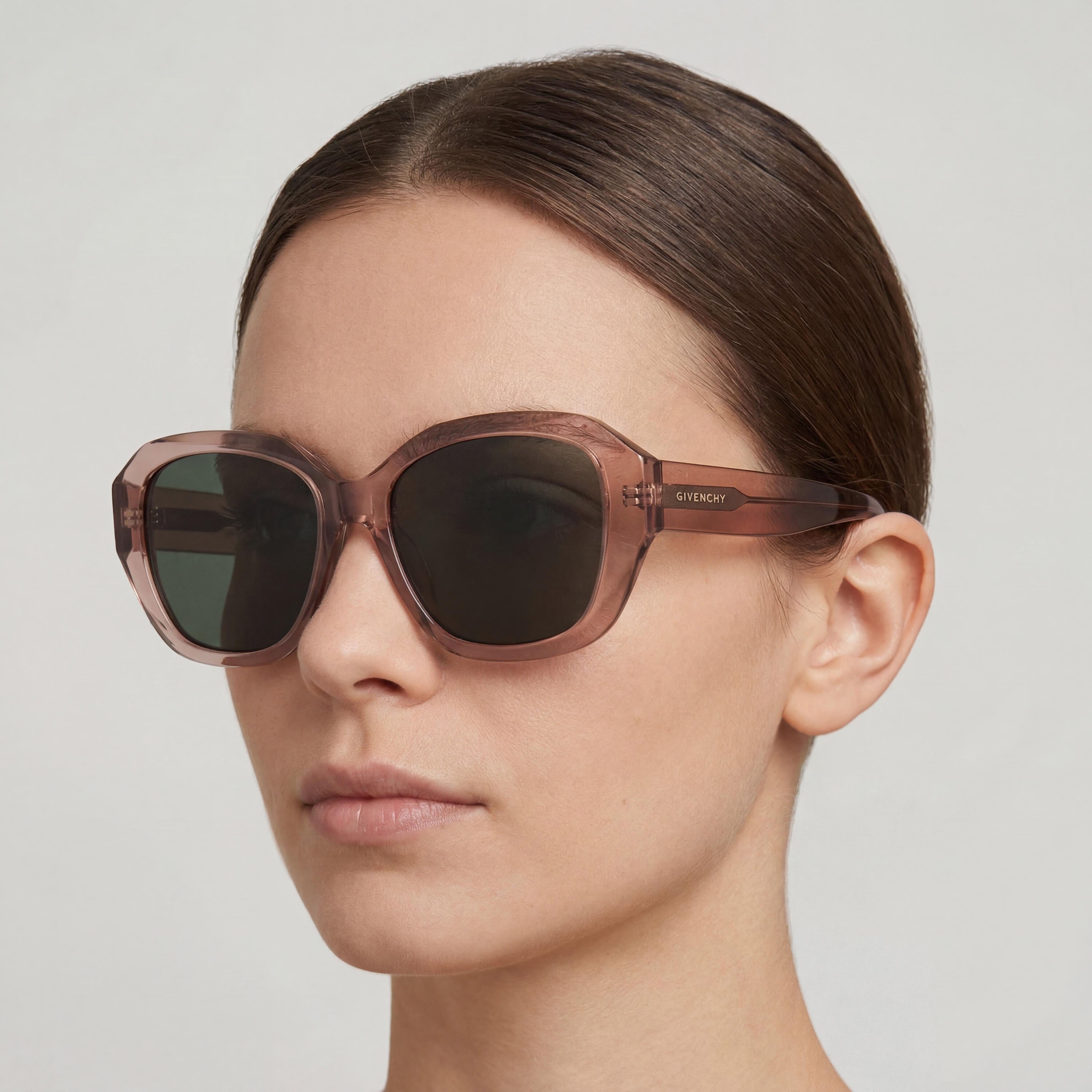 Givenchy Casual Women's Shiny Orange Plastic, Green Lens, 100% UV Protection Sunglasses 56mm, Photo 5