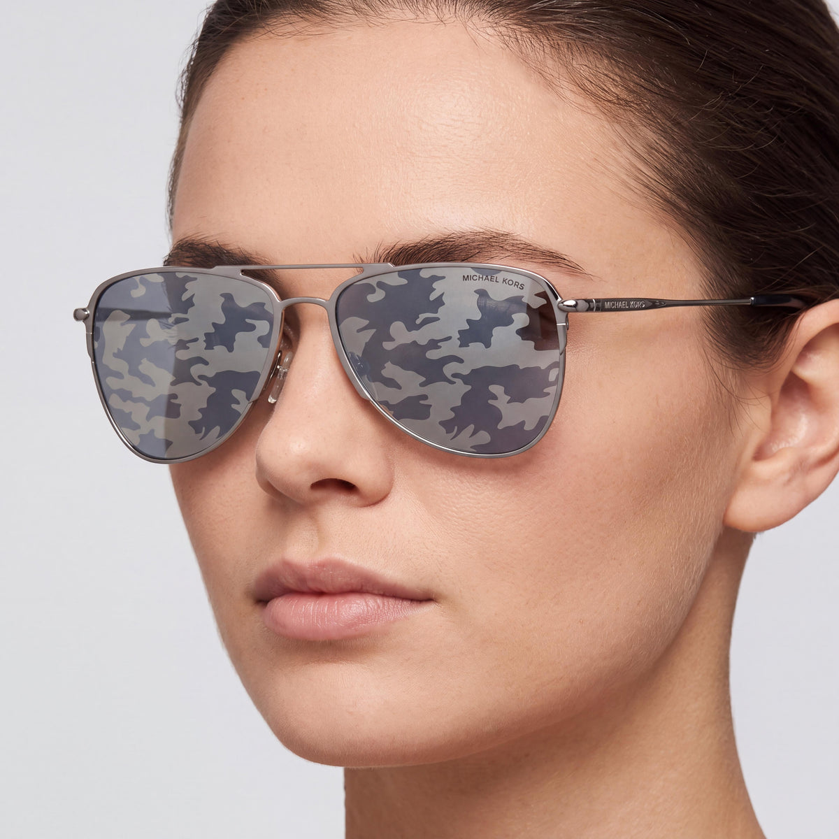 Michael Kors MK1049-1232-F-59 Women's Gunmetal Metal UV Protected Non-Polarized Silver Navy Leopard Print Mirror 59mm, Photo 4