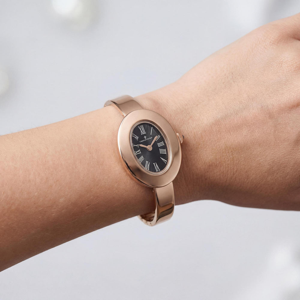 Reloj Christian Van Sant Anora CV4339 para mujer, con caja y pulsera de acero inoxidable negro, movimiento de cuarzo, resistente al agua