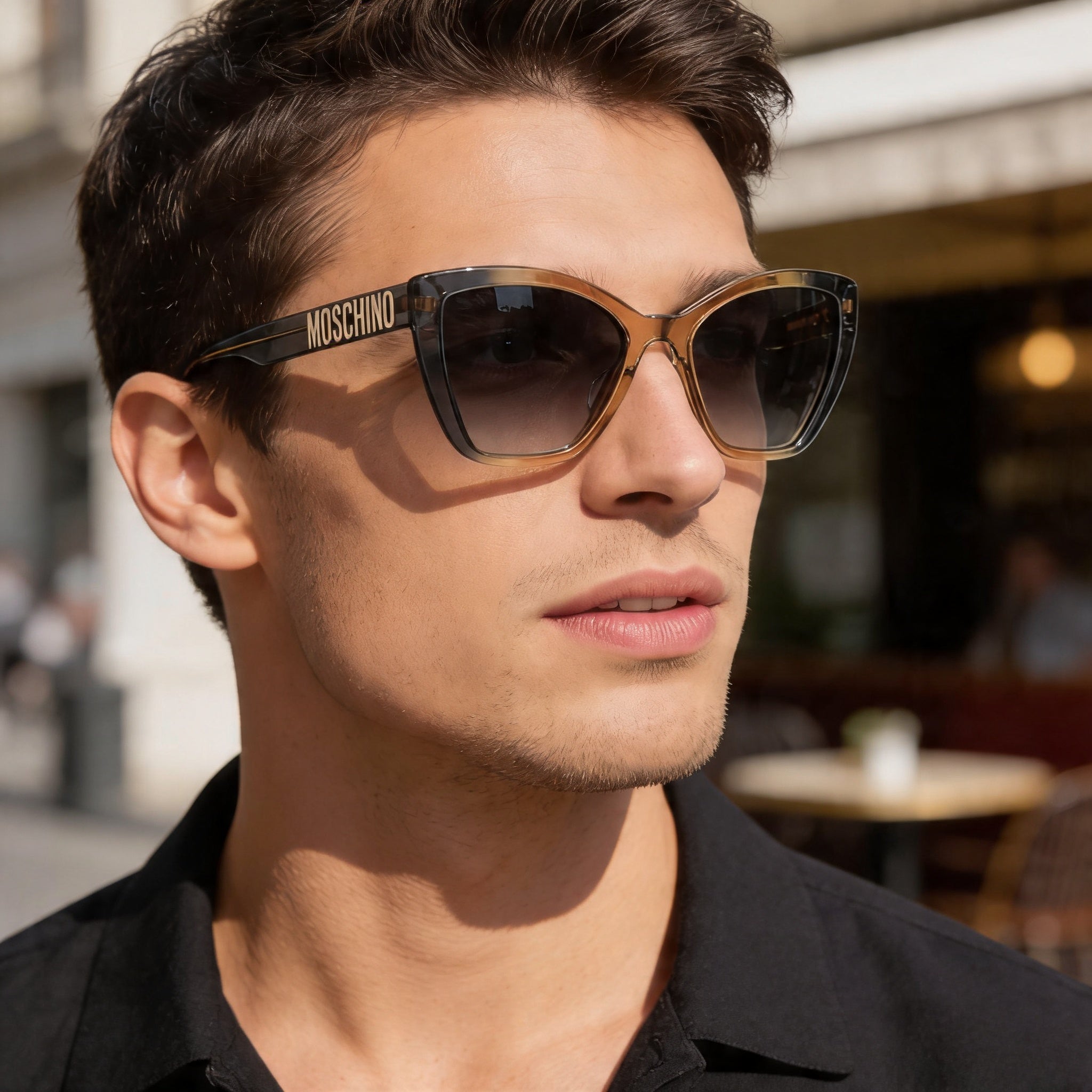 Moschino Men's MOS155/S Acetate Grey Ochre Frame Dark Grey Shaded Lens UV Sunglasses 55-18-140, Photo 5