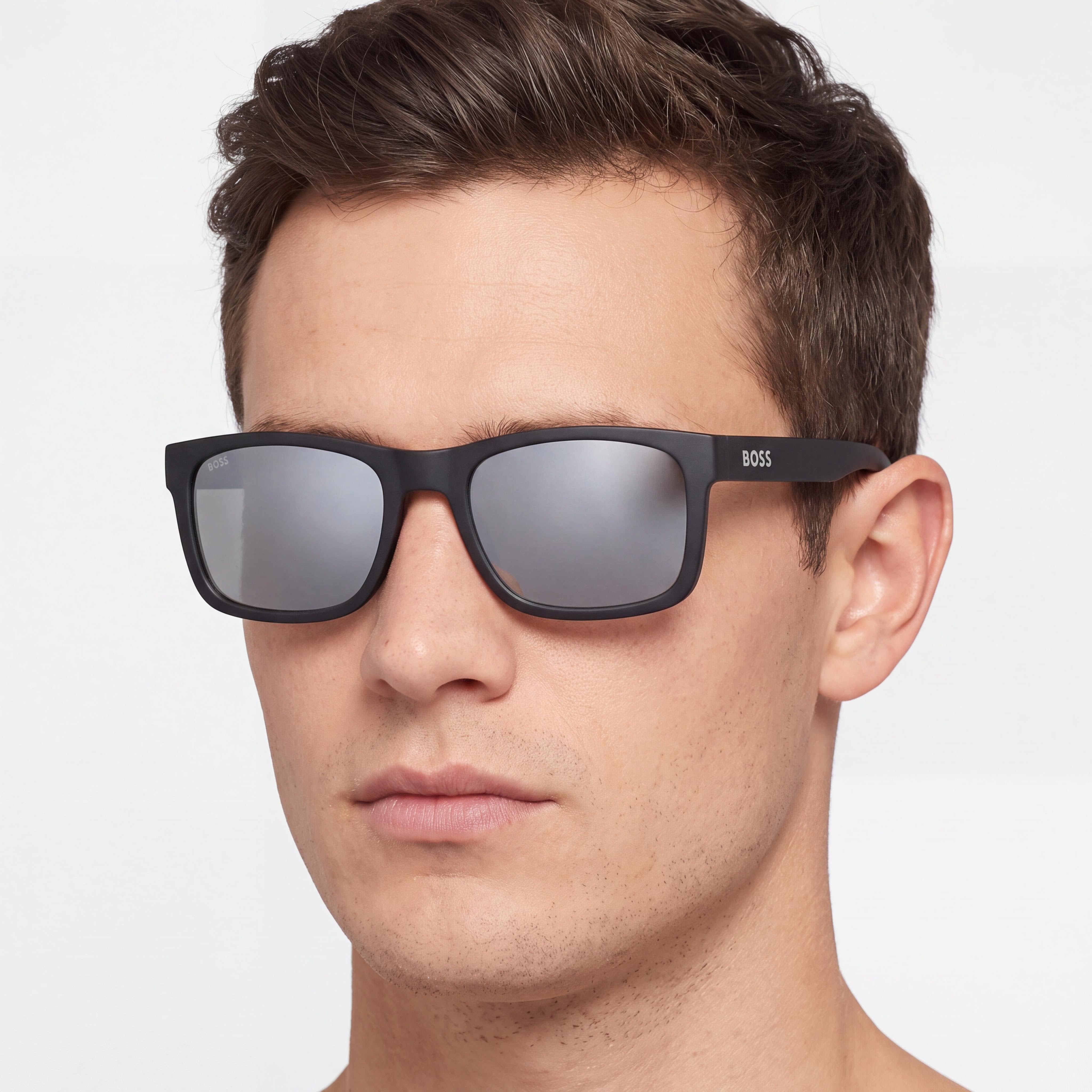 Gafas de sol Hugo Boss Classic para hombre, negras y plateadas, con montura de inyección de propionato de celulosa, espejo plateado, no polarizadas, protección UV, 55-20-145, Photo 5