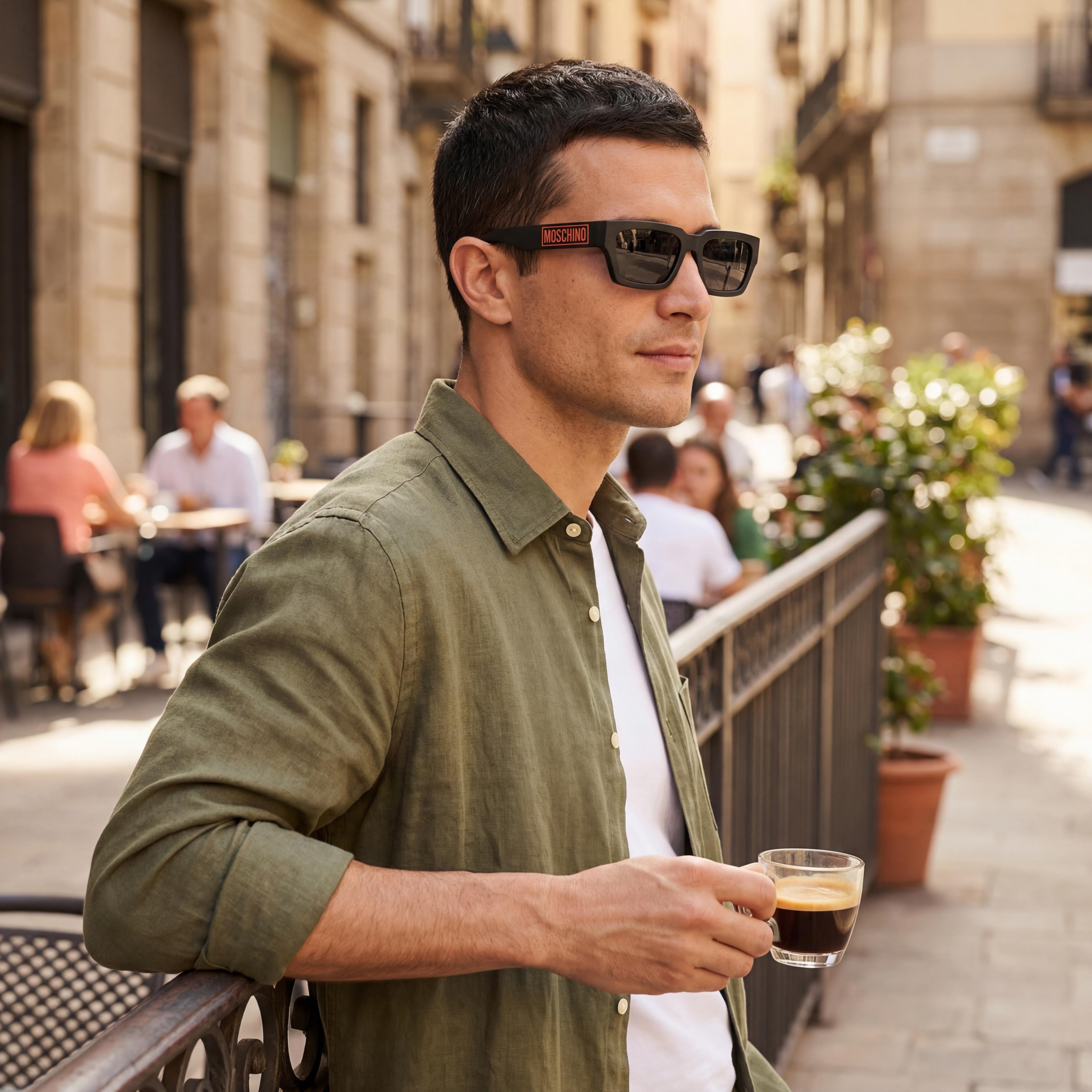 Gafas de Sol Moschino Casual para Hombre, Acetato, Negro Mate, Protección UV de Policarbonato No Polarizado 55-20-145, Photo 5