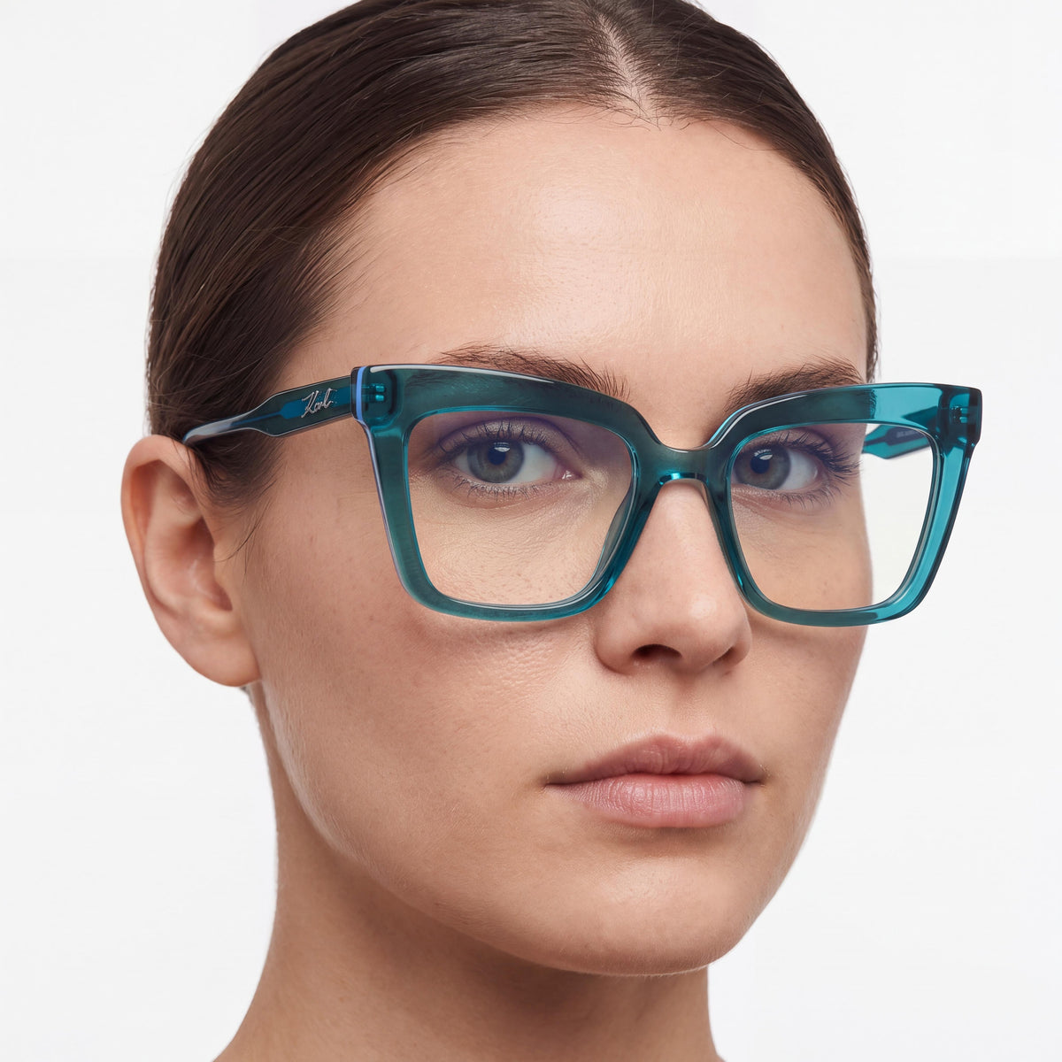 KARL LAGERFELD KL6136 Women's Rectangle Eyeglasses with Injected Petrol Frame and Polycarbonate Lenses 51mm, Photo 5