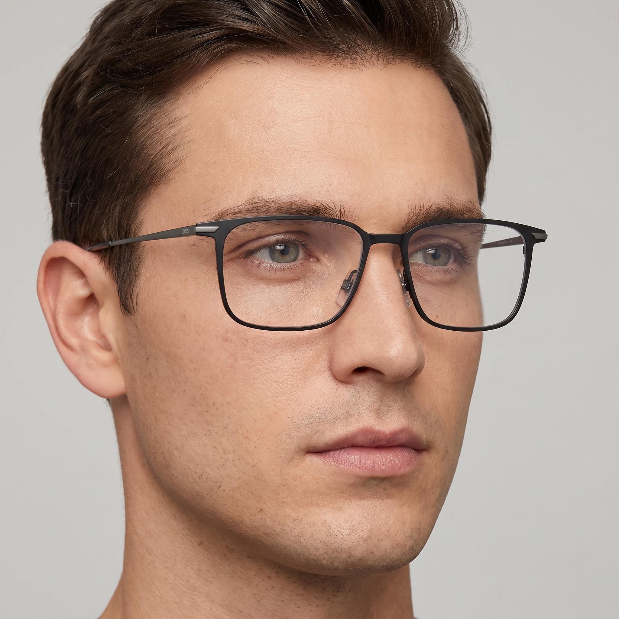 Hugo Boss Modern Eyewear, designed for a Unisex fit, with a Matt Black Titanium Frame and 55mm Lens Width, Photo 5