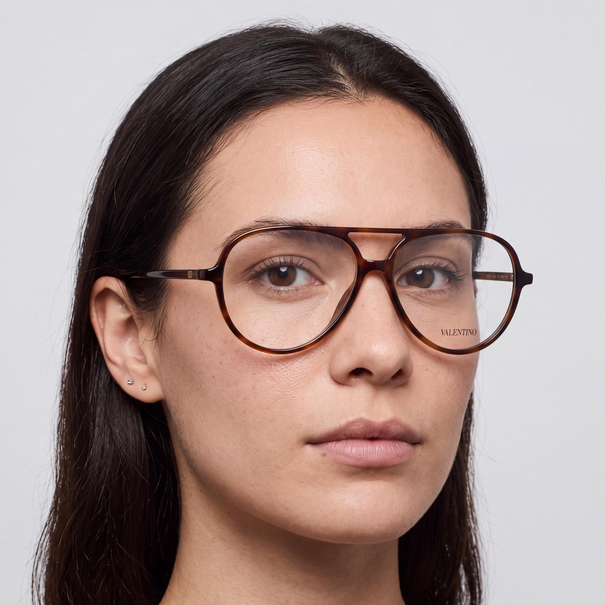 Gafas graduadas de acetato para mujer Valentino Ultralight V Logo estilo aviador en Havana transparente con detalles en tono dorado (55 mm), Photo 3