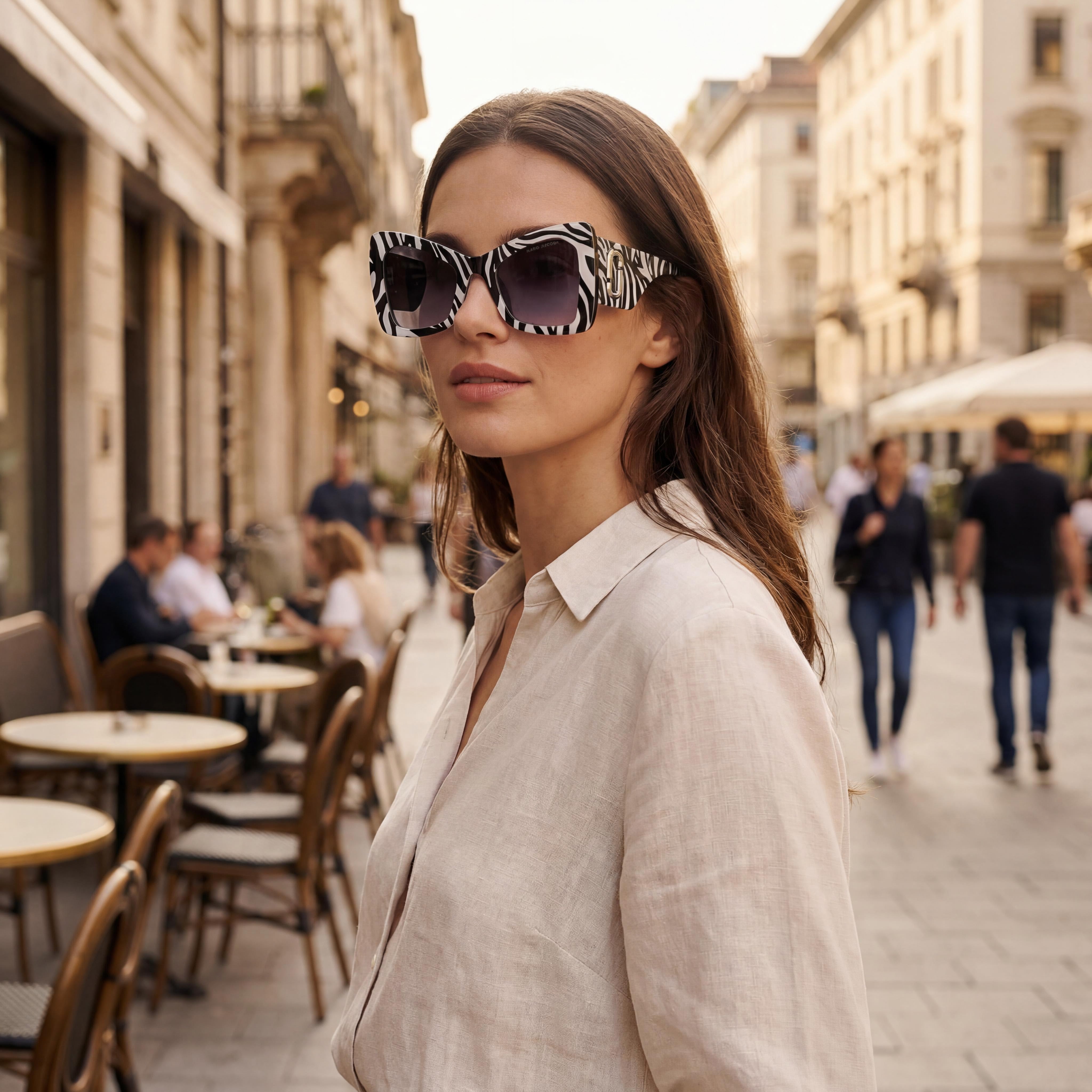 Gafas de sol clásicas Marc Jacobs para mujer, montura de plástico con estampado blanco y negro, 52 mm de ancho de lente, Photo 5