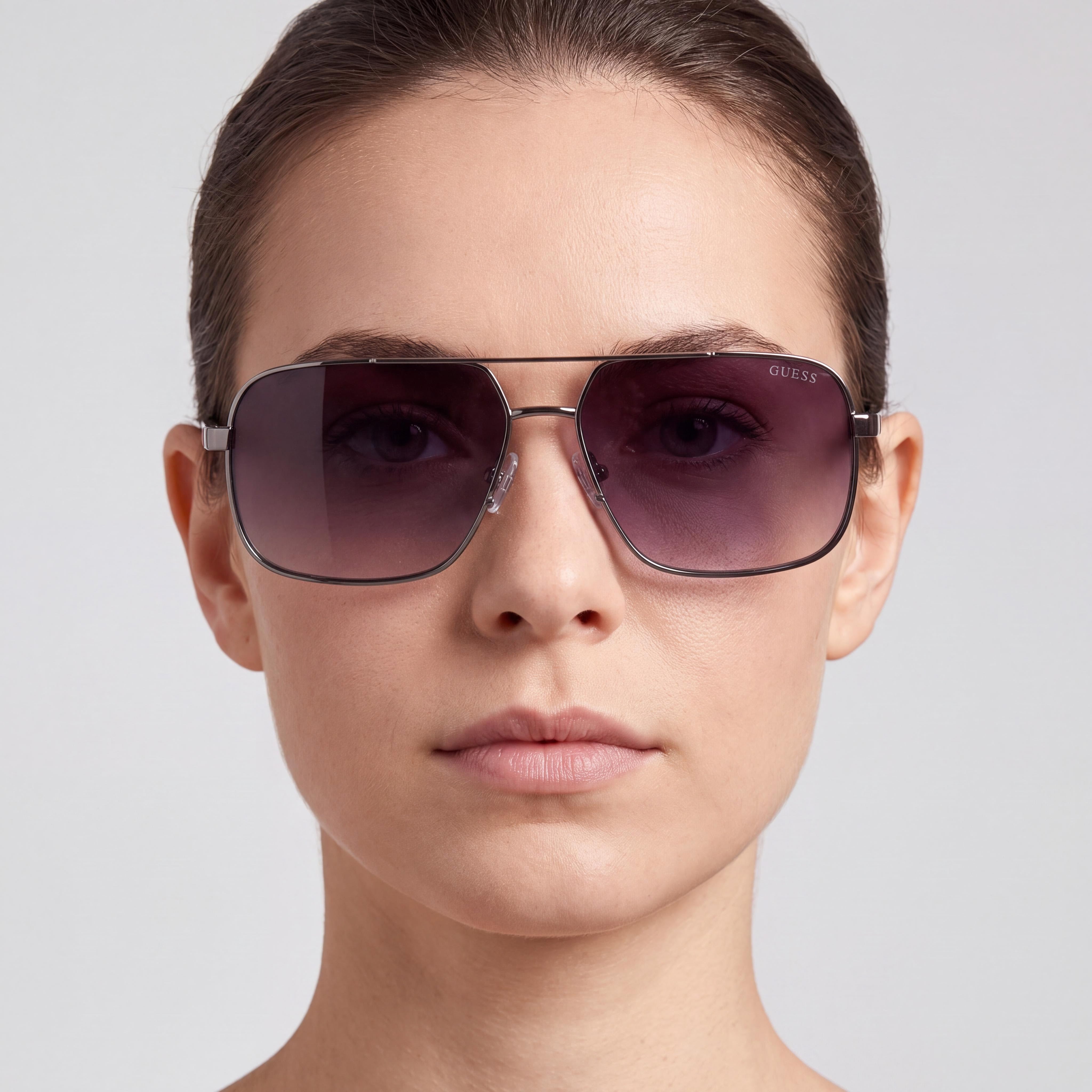 Gafas de sol de metal Stefan Navigator para mujer GUESS, gunmetal brillante, efecto degradado humo, protección UV 58-14-140 mm, Photo 4