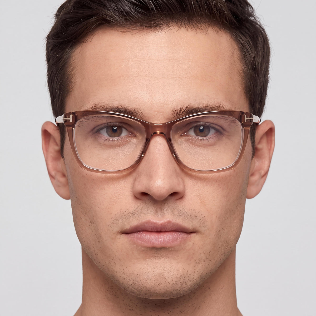 Gafas de plástico Tom Ford Ft5353 para hombre, color champán transparente brillante, dorado pálido mate, 54 mm, Photo 4