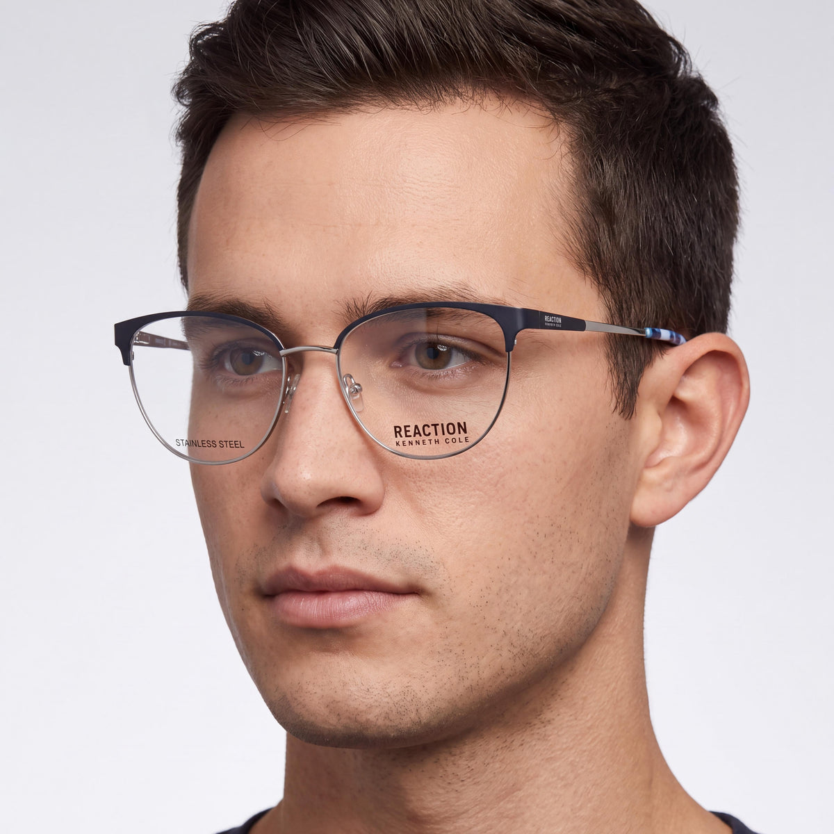 Kenneth Cole REACTION Kc0877 Men’s Matte Blue Metal Frame Eyeglasses with Clear Polycarbonate Lenses 53mm, Photo 4