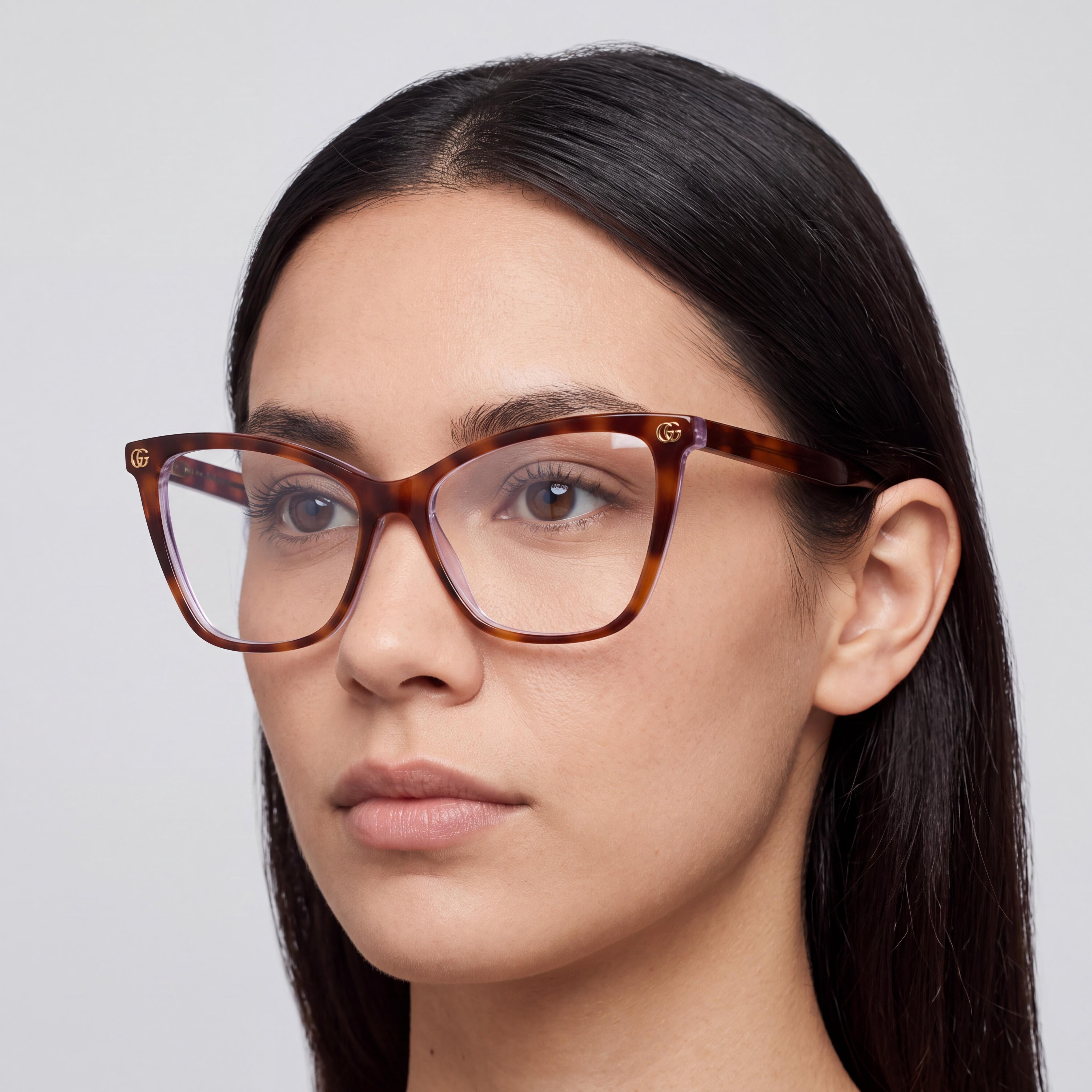 Gucci GG1817O Women's Havana Transparent Plastic Frame Eyewear with Multicolor Lenses, Size 55-16-140, Photo 4