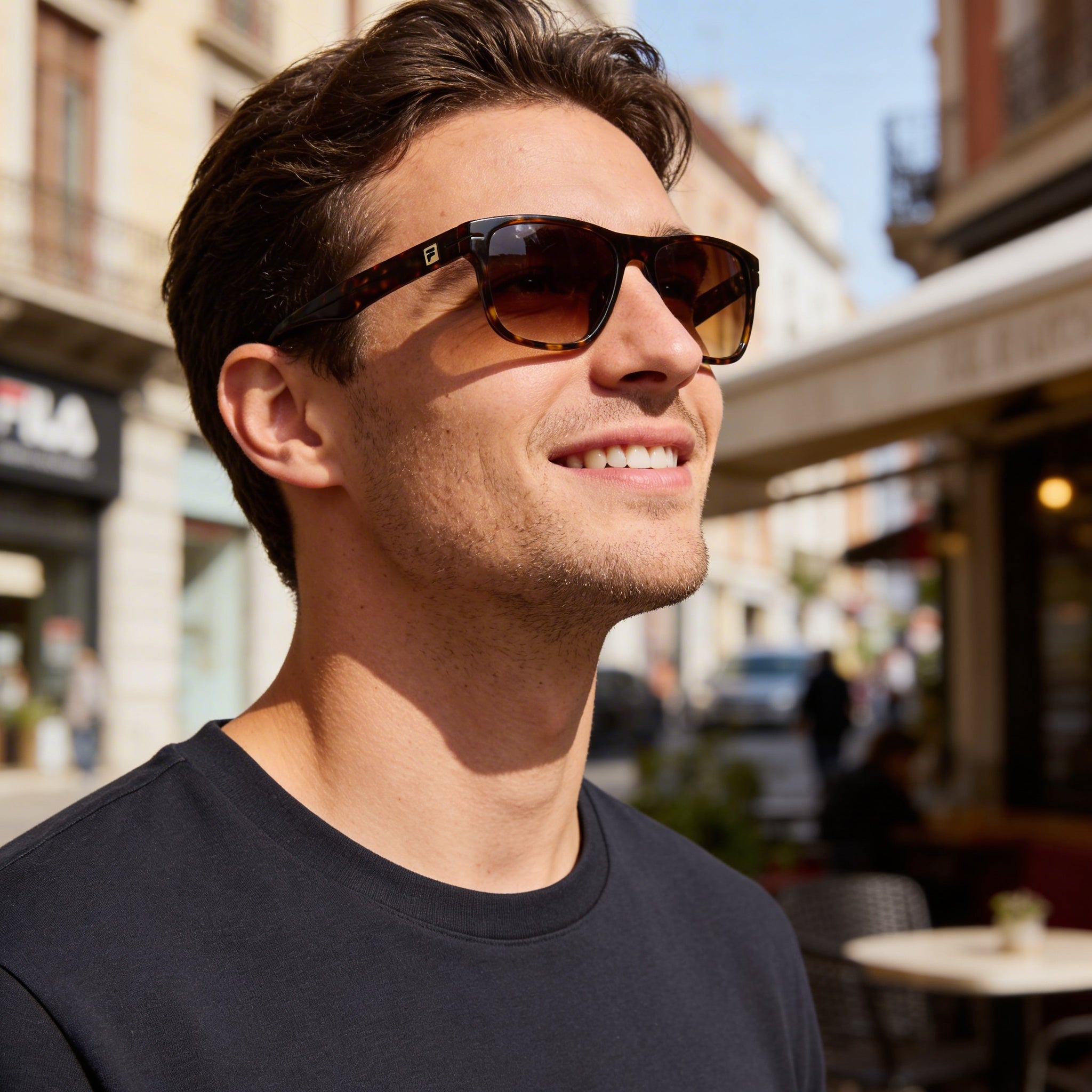 Gafas de sol casuales de acetato FILA para hombre, montura marrón oscuro brillante, lentes degradadas marrones 56-16-145, Photo 6