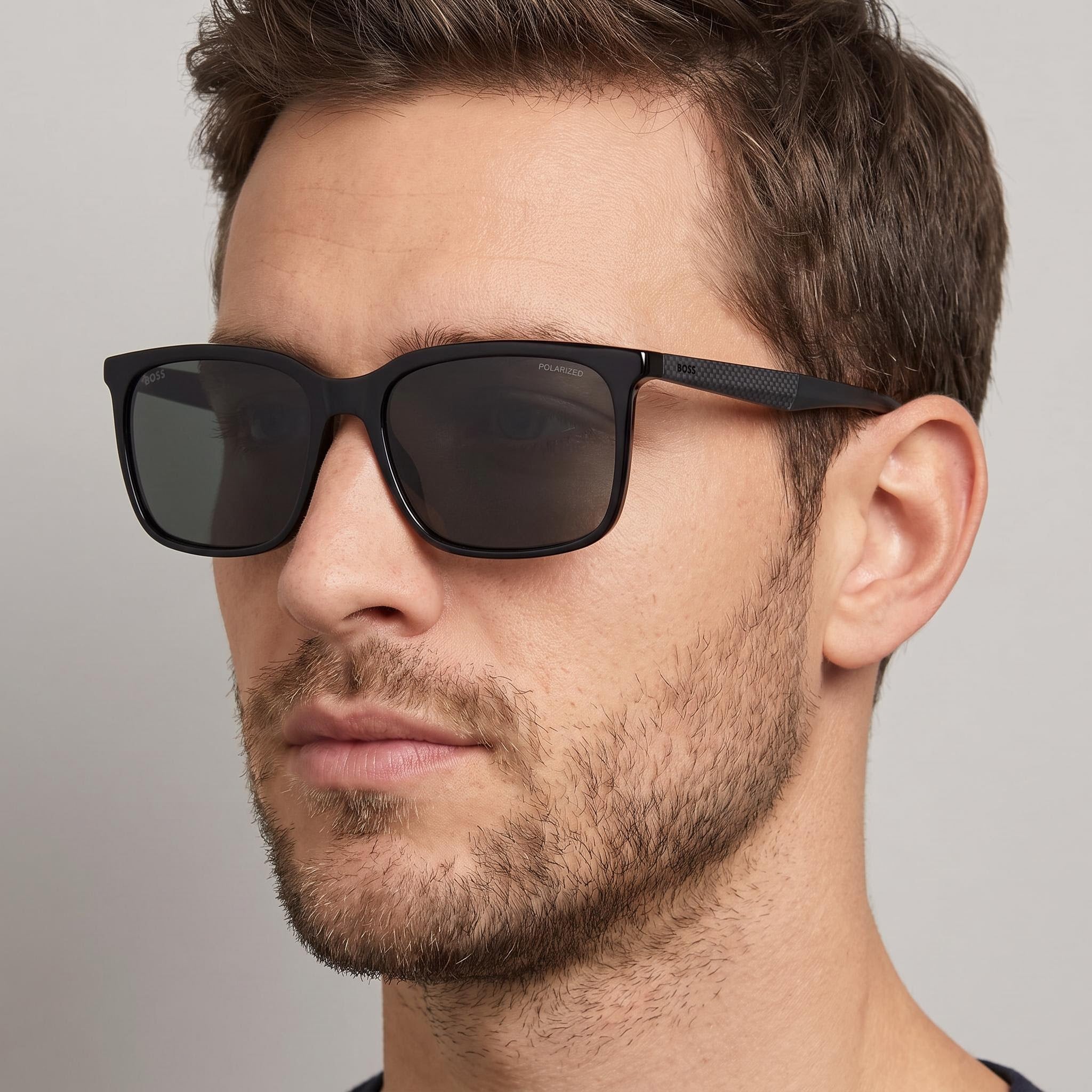 HUGO BOSS Tech & Innovation BOSS 1579/S Men's Rectangular Acetate Blue Brown Frame Brown Lens UV Sunglasses 57mm, Photo 3