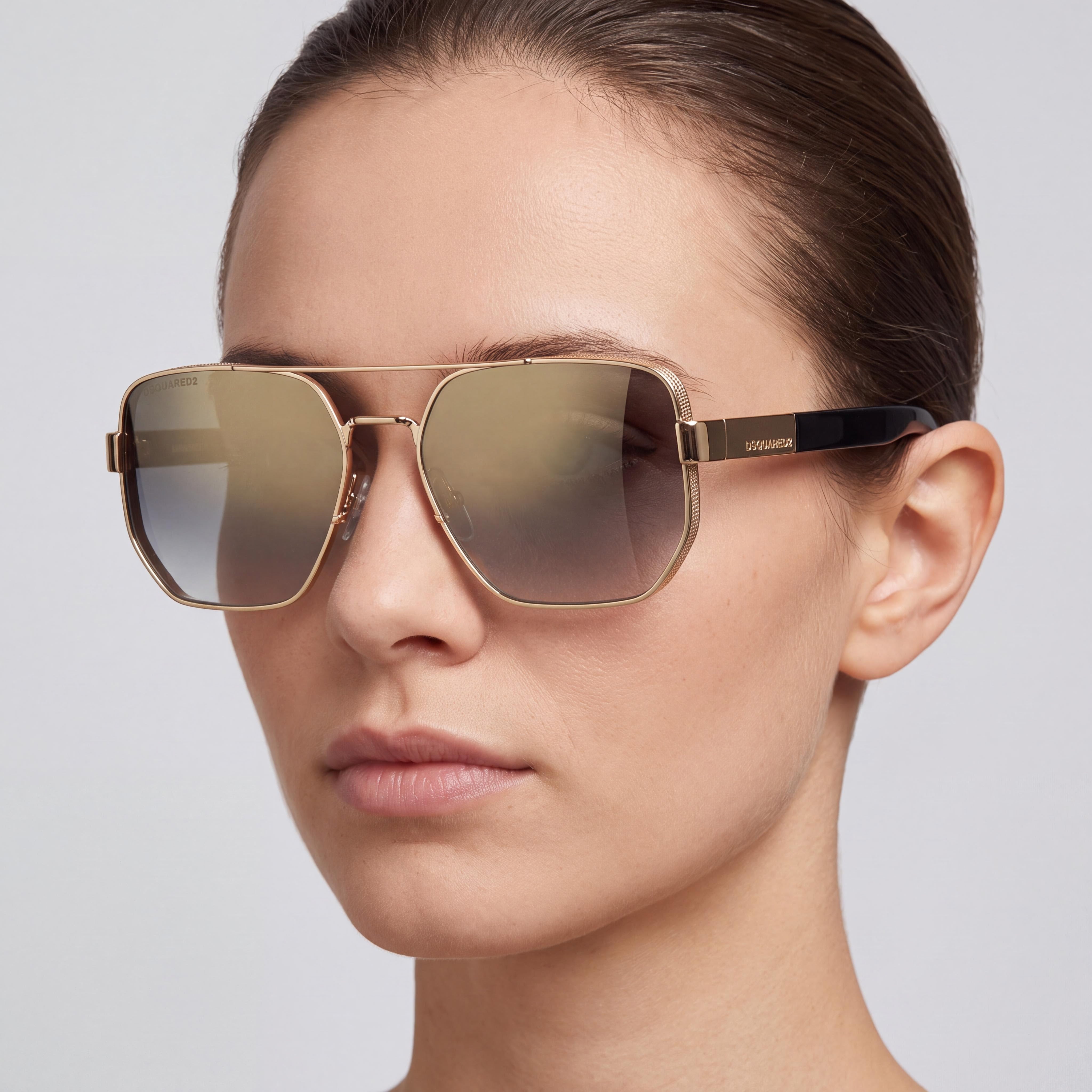 DSQUARED2 Classic Women's Metal Gold Havana Square Green Shaded Polycarbonate 58mm UV Protection Sunglasses, Photo 4