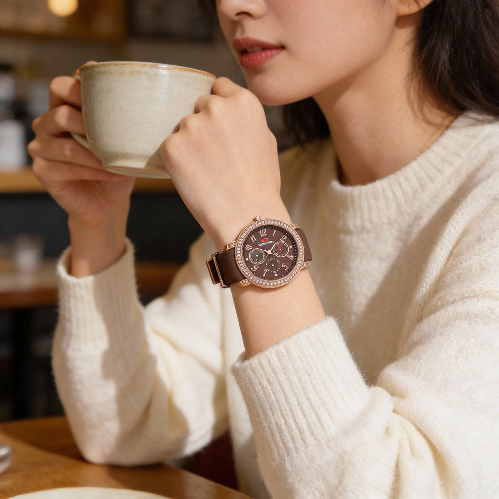Reloj Seapro Casual para mujer, esfera marrón, acero inoxidable, silicona, cuarzo, 37 mm, resistente al agua