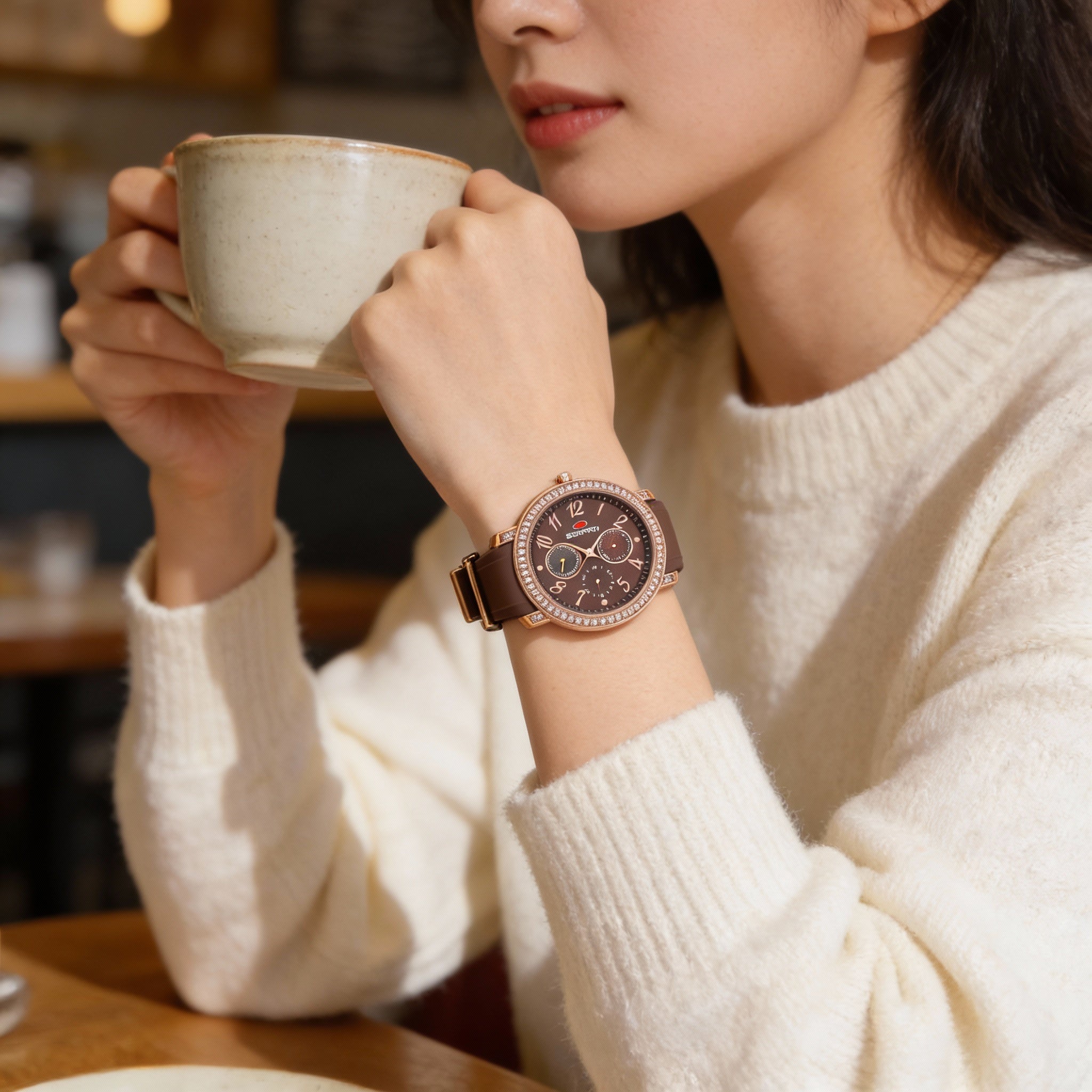 Reloj Seapro Casual para mujer, esfera marrón, acero inoxidable, silicona, cuarzo, 37 mm, resistente al agua, Photo 3