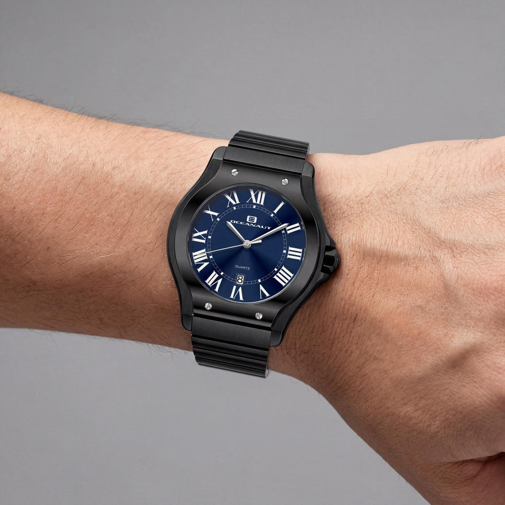 Reloj Oceanaut para hombre con movimiento de cuarzo, esfera azul, acero inoxidable, resistente al agua y a los arañazos.