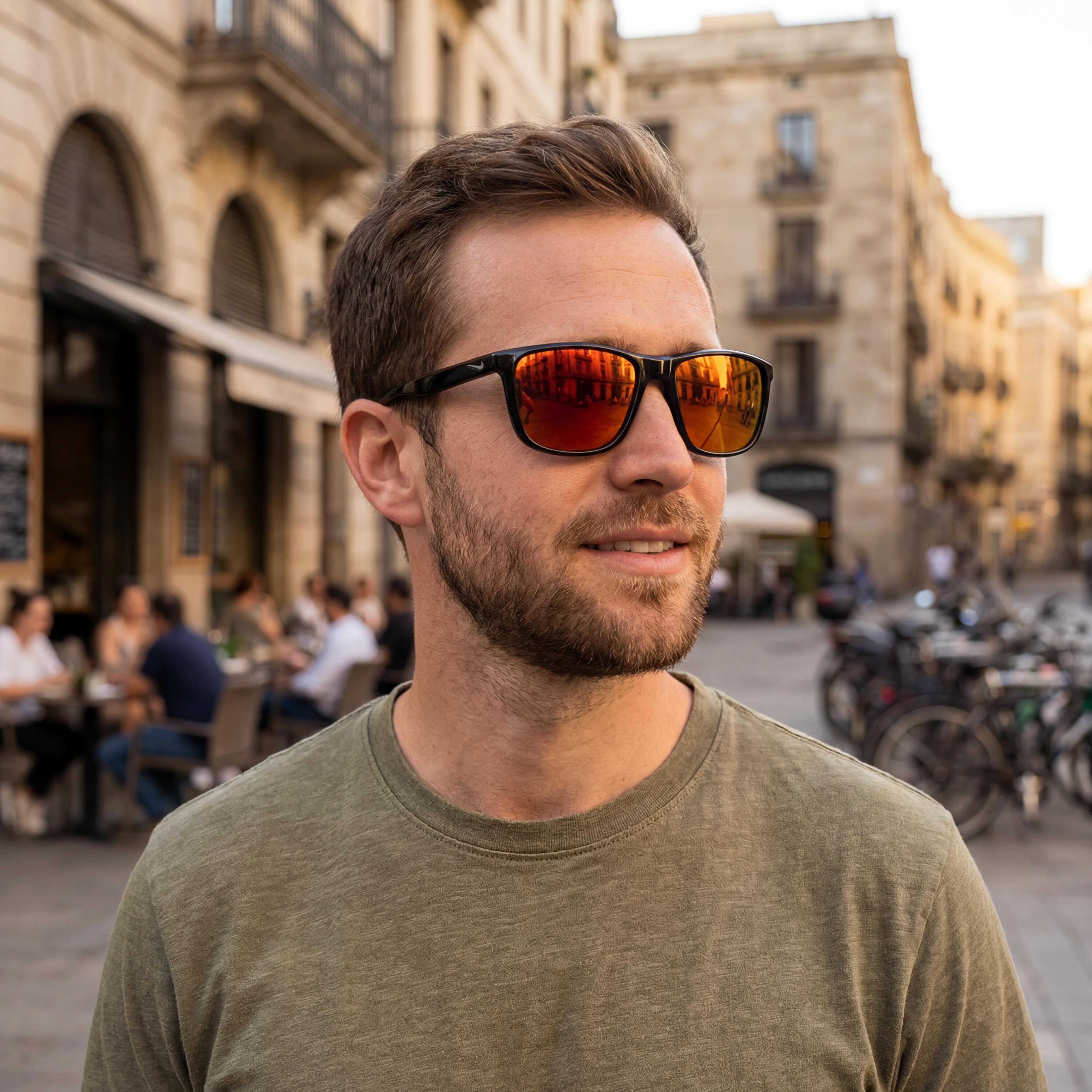 Gafas de sol Nike Modern para hombre con montura negra/roja espejada y lentes rojas espejadas, ajuste grande, puente de 19 mm, patillas de 145 mm, Photo 3
