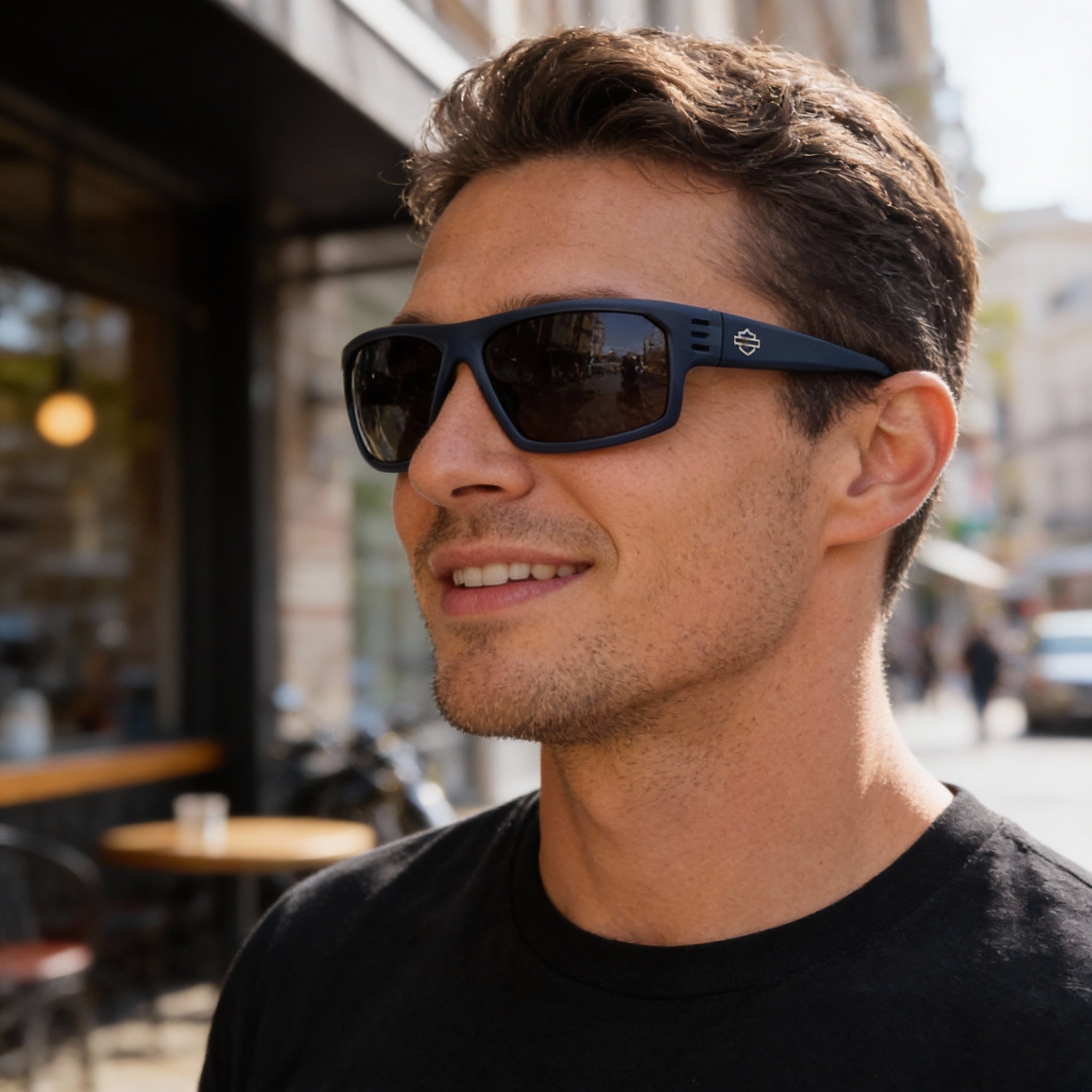 Harley-Davidson Hd0983x Men's Injected Matte Blue Wrap Polarized Smoke UV Protected Eyewear 64-14-130, Photo 4