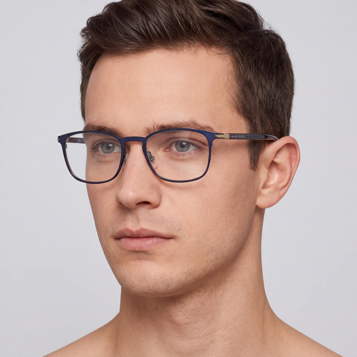Hugo Boss Modern Men's Eyewear featuring a Stainless Steel Frame with a Matte Blue Finish and 52mm Lens Width, Photo 3