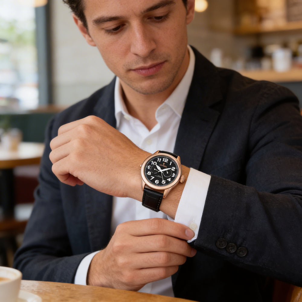 Reloj Invicta VINTAGE para hombre, resistente al agua, de acero inoxidable en tono oro rosa de 45 mm con correa de piel con relieve de cocodrilo.