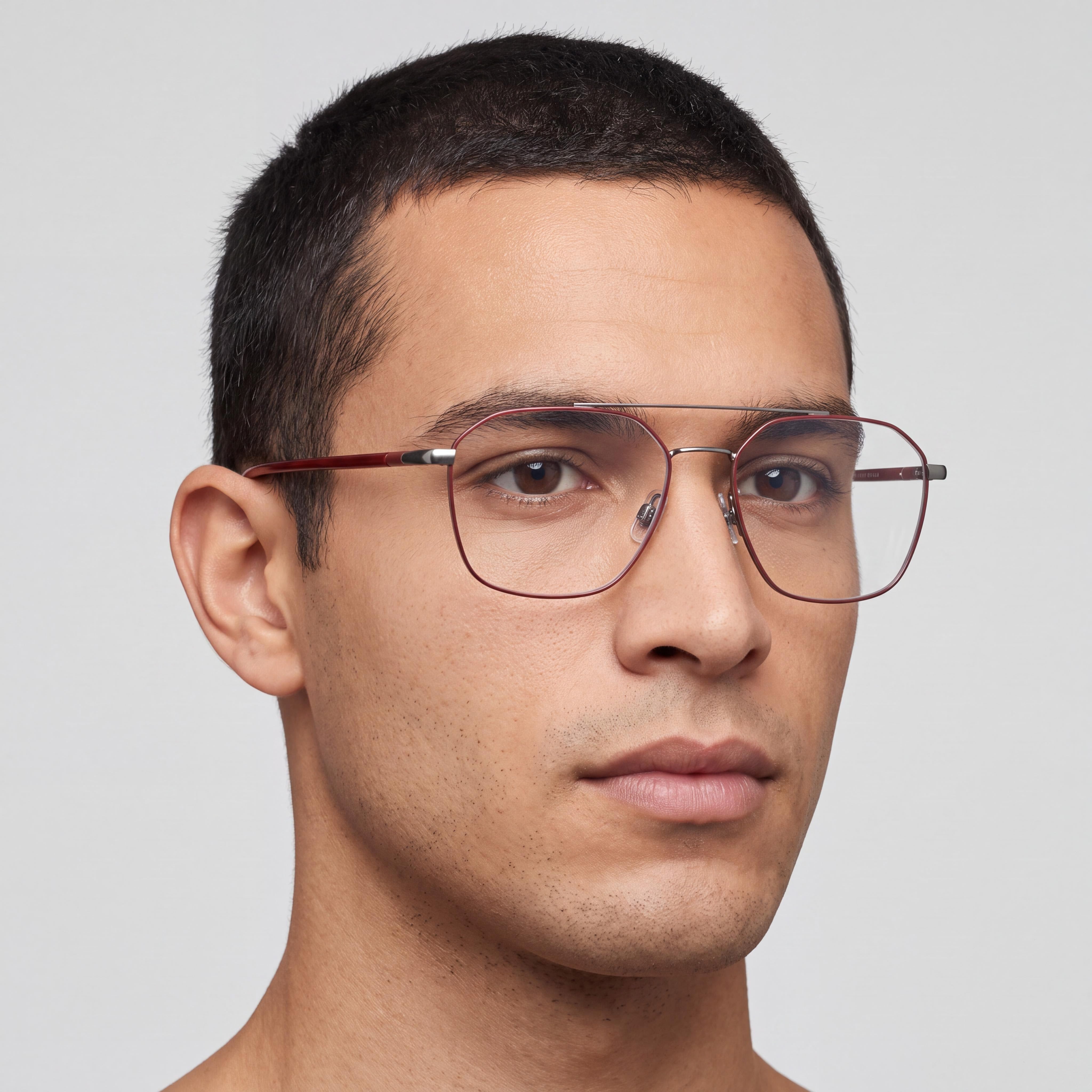 ELASTA E 8001 Men's Red Metal Eyewear, with Polycarbonate Lenses, featuring 57mm Lens Width, 18mm Bridge, and 145mm Temples, Photo 3