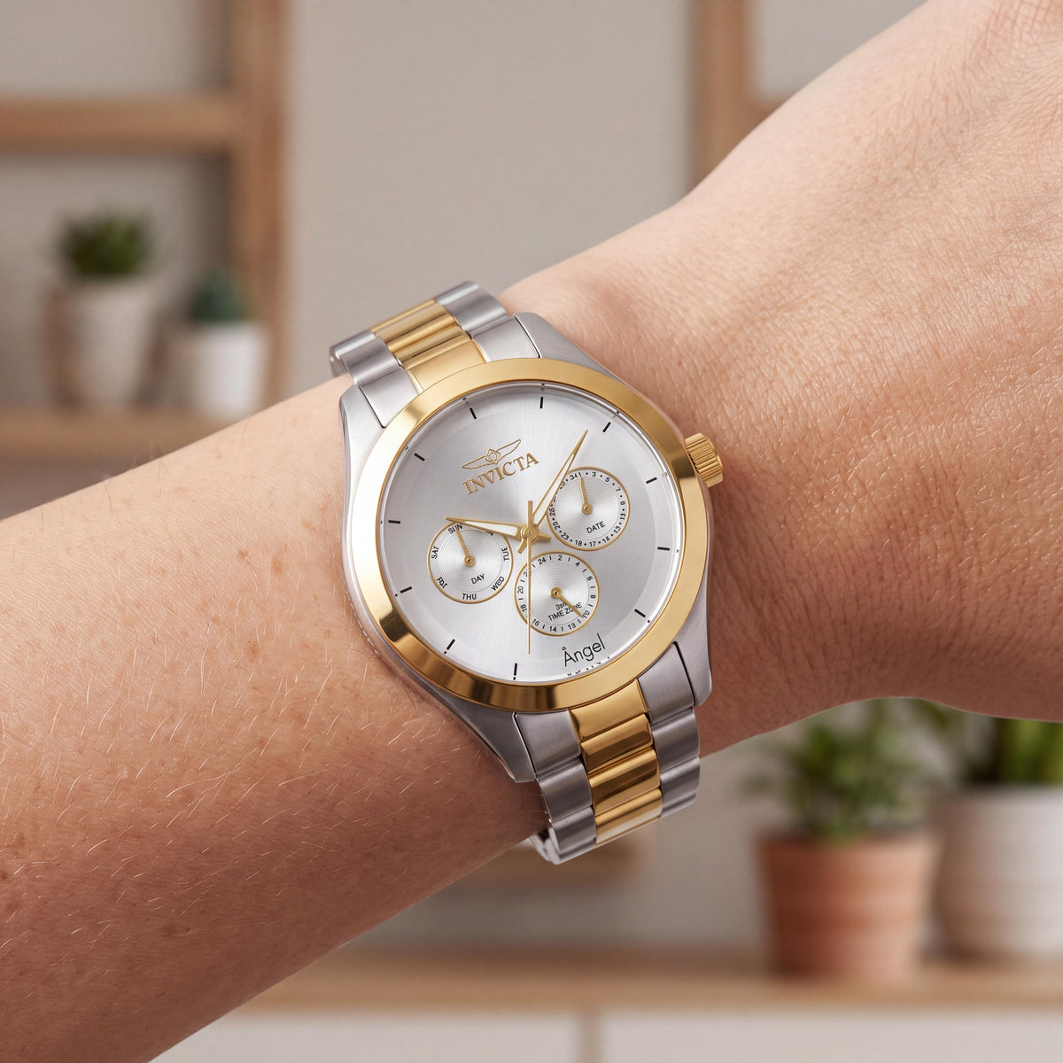 Invicta Angel 13725 Women's 40mm Silver Quartz Chronograph Stainless Steel Gold Tone Bracelet Watch, Photo 4