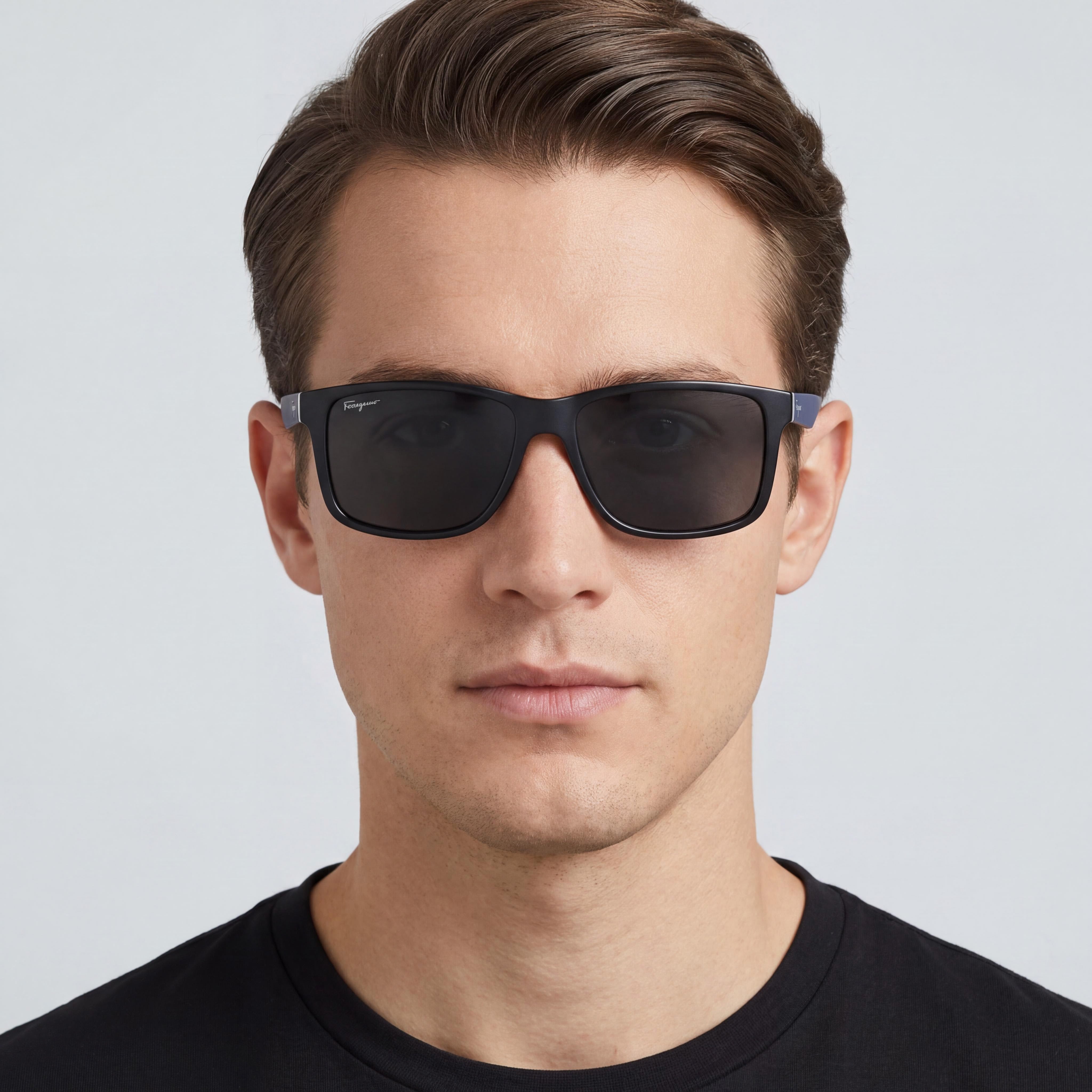 Salvatore Ferragamo Men's Plastic Sunglasses, Matte Black Frame, Black/Blue Lenses, Lens Width 57mm, Photo 5
