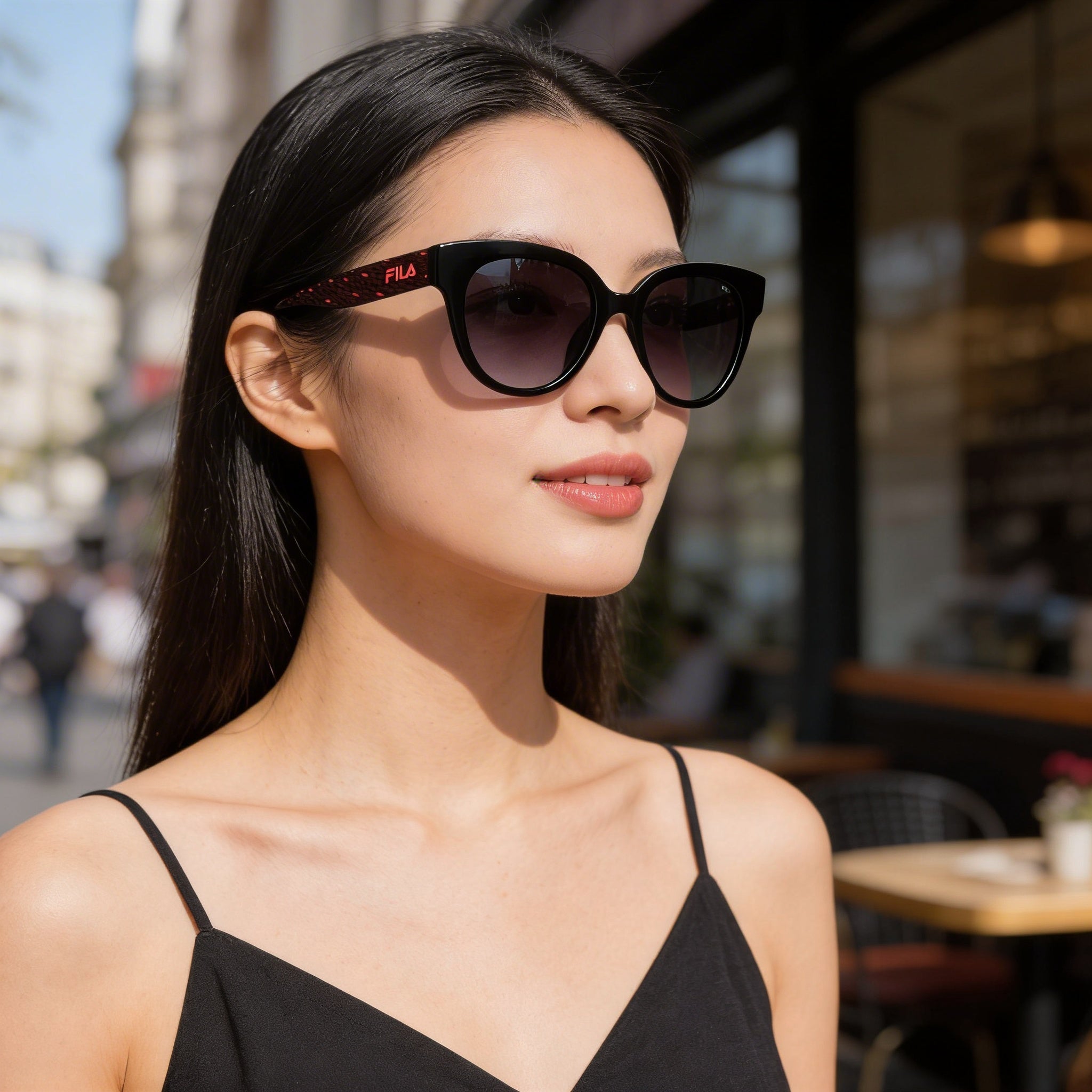 FILA Casual Women's Injected UV Protected Sunglasses, Shiny Black Frame, Smoke Gradient Lenses, 51mm, Photo 4