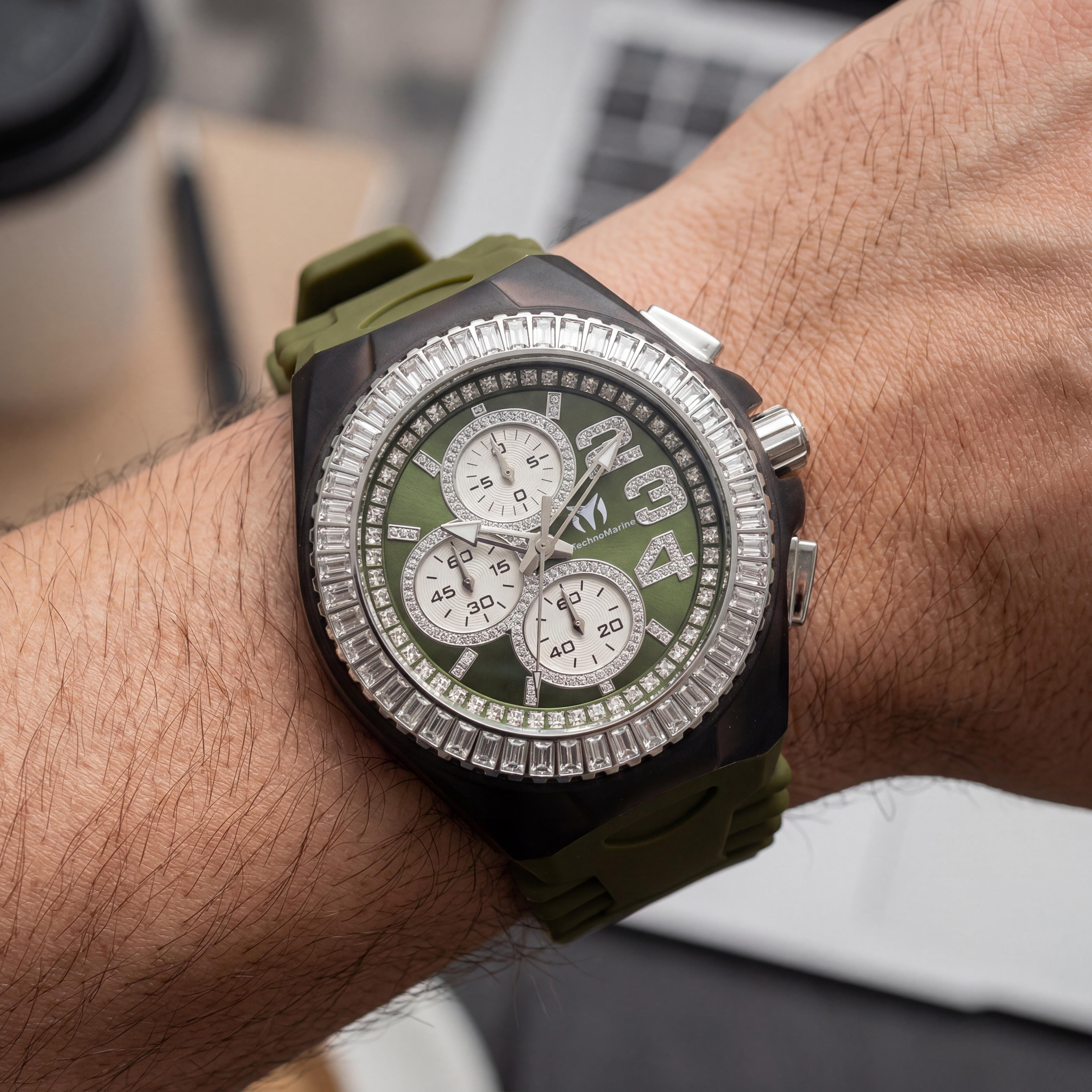 Reloj Technomarine de cuarzo para hombre con cronógrafo, movimiento de cuarzo, 45 mm, esfera luminosa verde, resistente al agua, Photo 4
