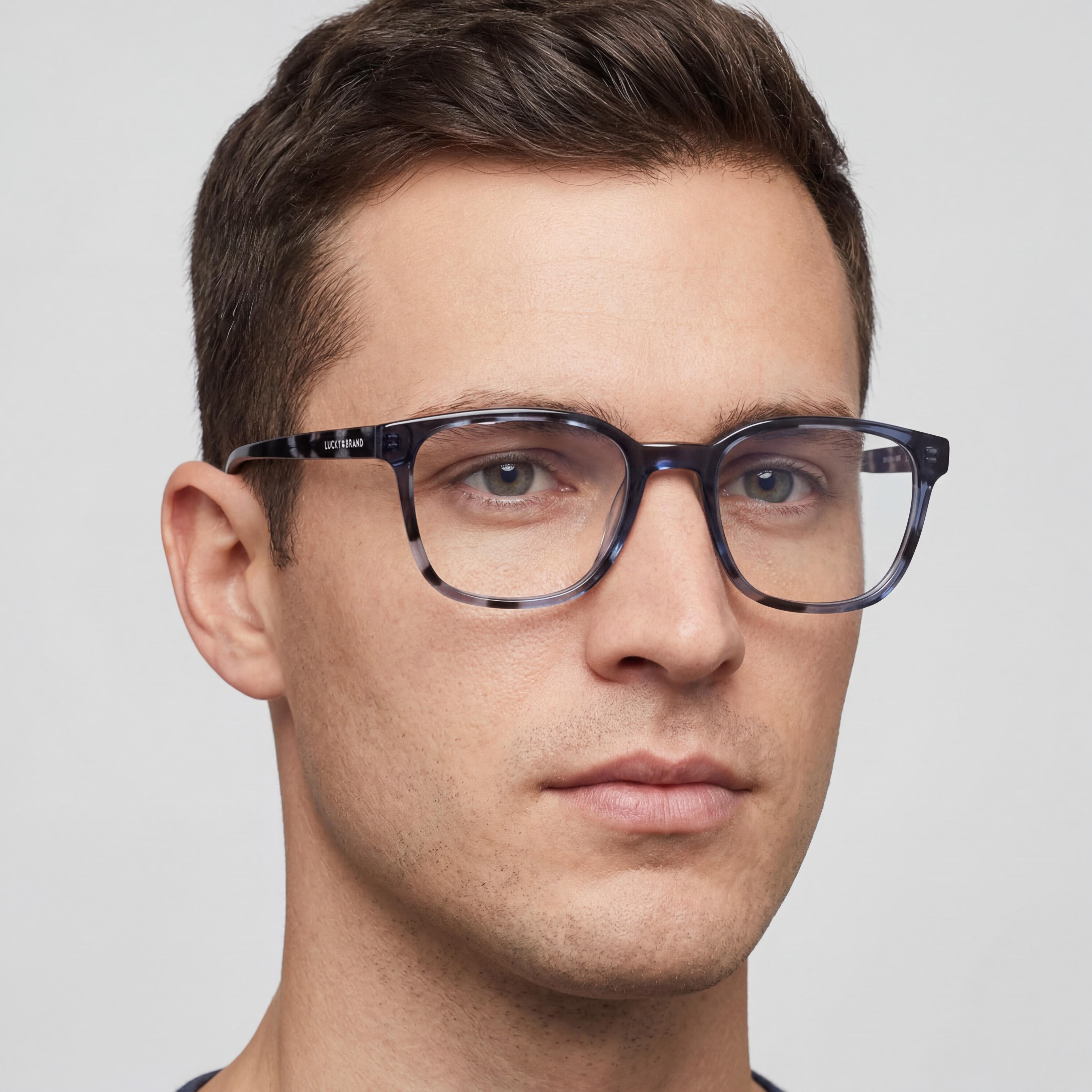 Gafas Lucky Brand D411 para hombre, armazón cuadrado completo de plástico gris tortuga azul, listas para receta, con micas de demostración transparentes 53-19-140, Photo 4