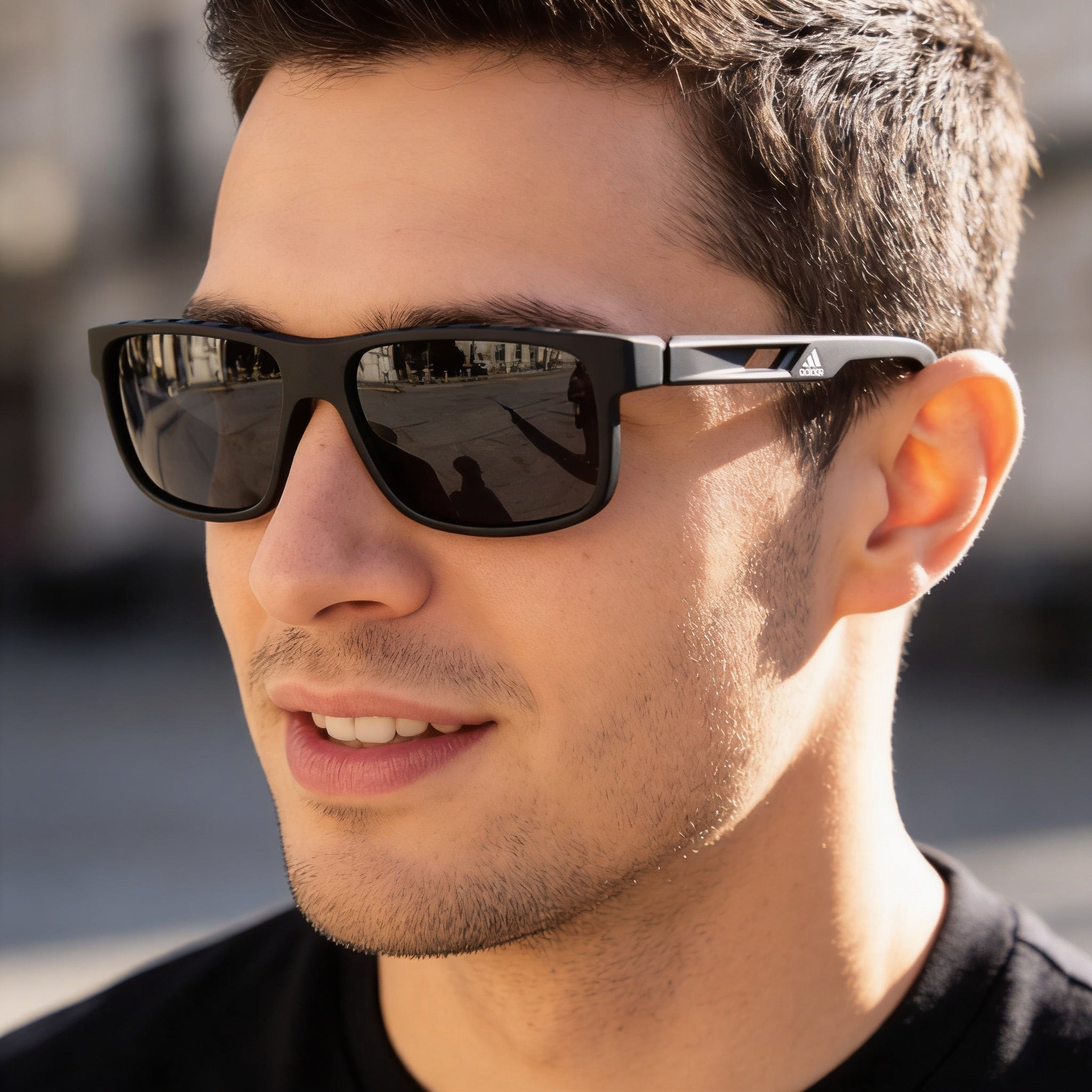 Gafas de sol Adidas Classic para hombre, cuadradas, de plástico, sin polarizar, con protección UV, color negro ahumado, 55 mm, Photo 4