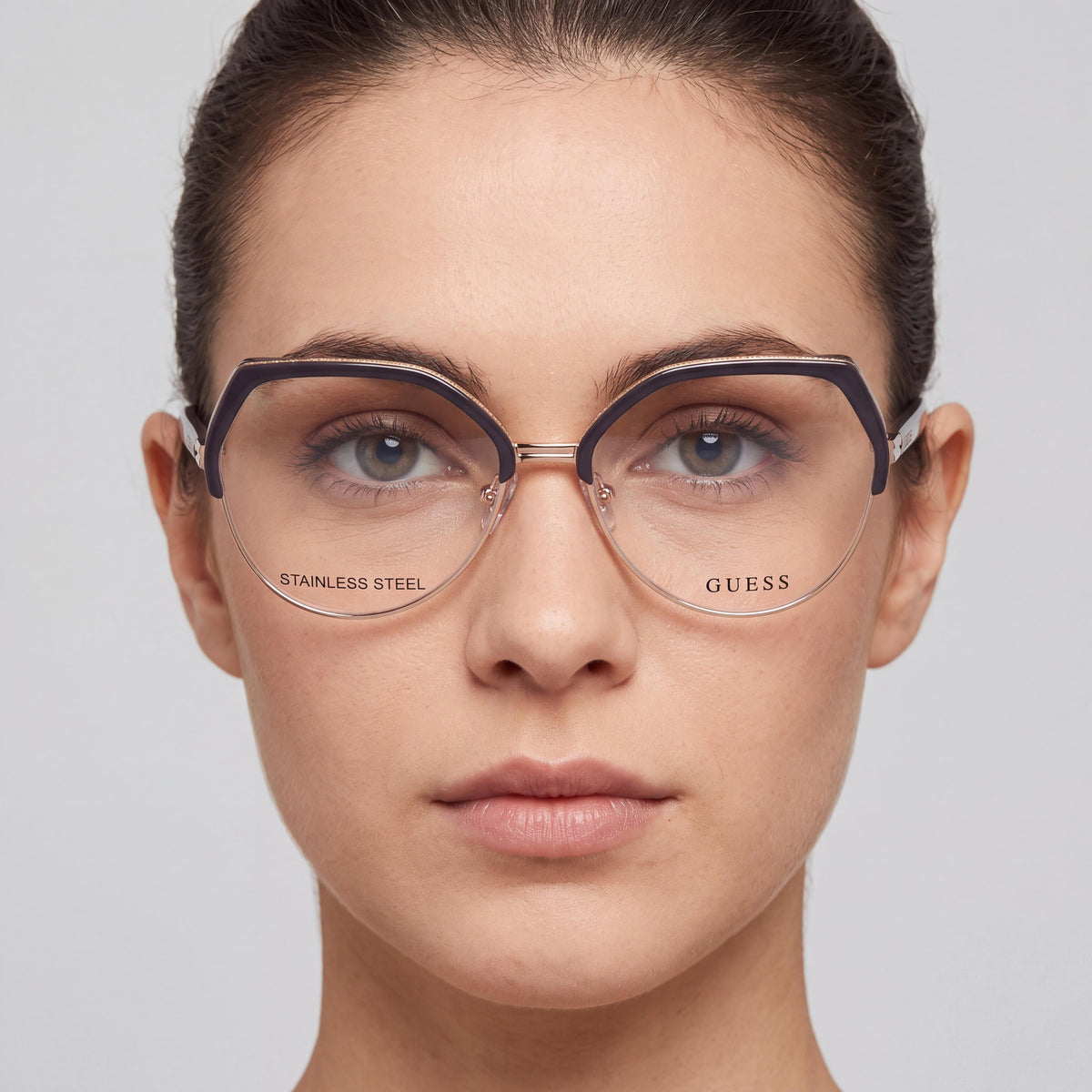 GUESS Casual Women's Eyeglasses, Grey Plastic Frame, Geometric Full Rim Style, Lens 54mm, Bridge 16mm, Temple 135mm, Photo 5