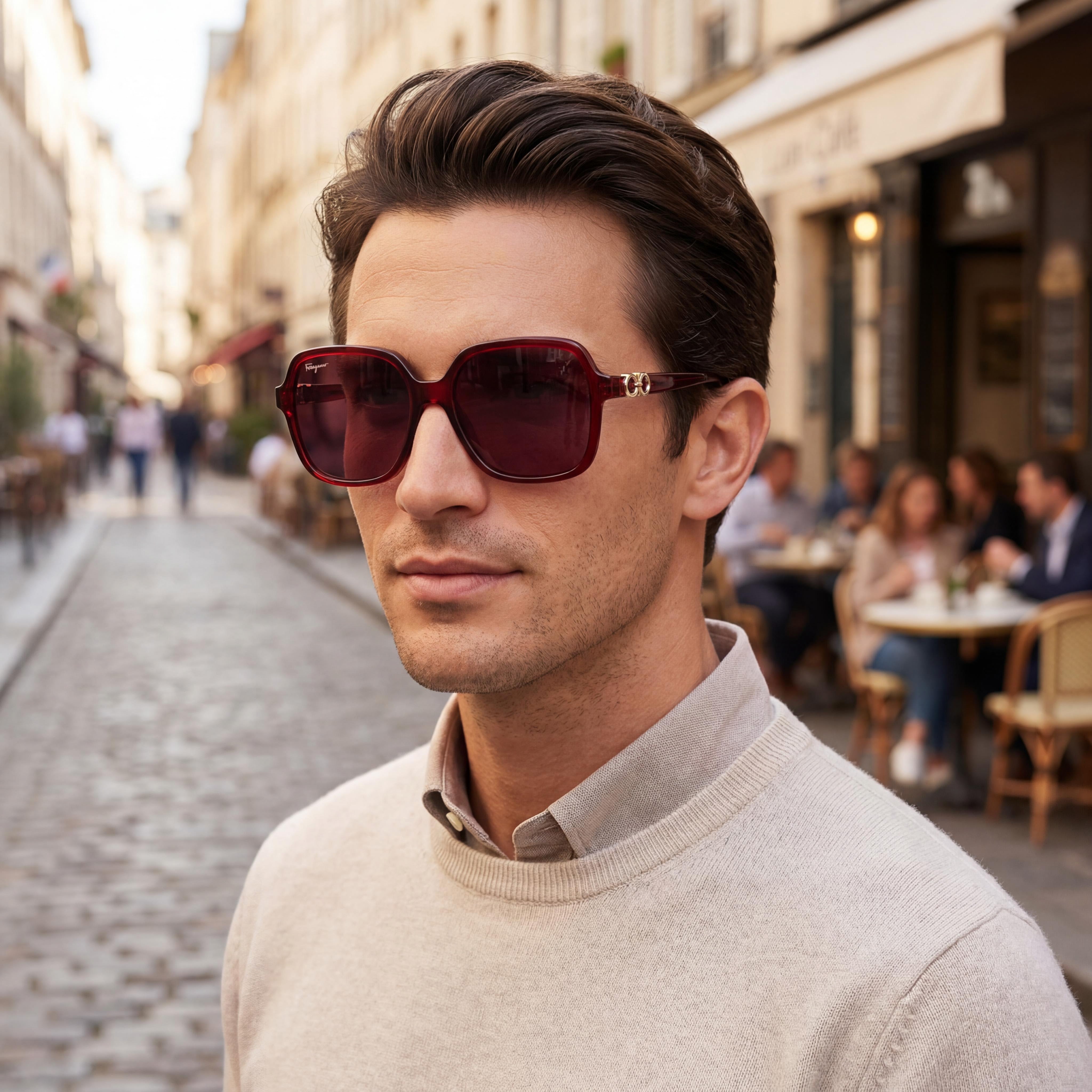 Salvatore Ferragamo Sf1083s Men's Alloy Steel Frame UV 400 Protection Sunglasses Transparent Burgundy 57mm, Photo 6