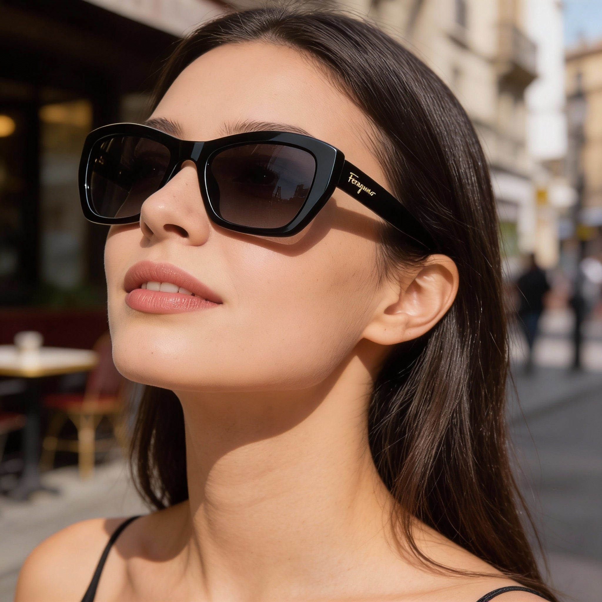 Gafas de sol unisex Salvatore Ferragamo SF958S rectangulares de plástico negro con lentes grises y protección UV 100 % (55 mm), Photo 5