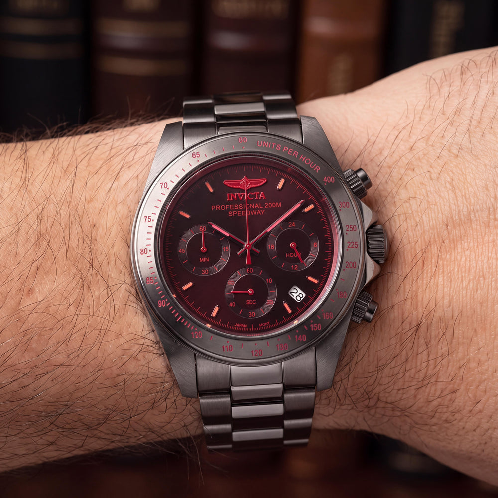 Invicta Speedway Men's Chronograph Quartz Stainless Steel Watch 39.5mm Black Dial with Black & Red Bezel