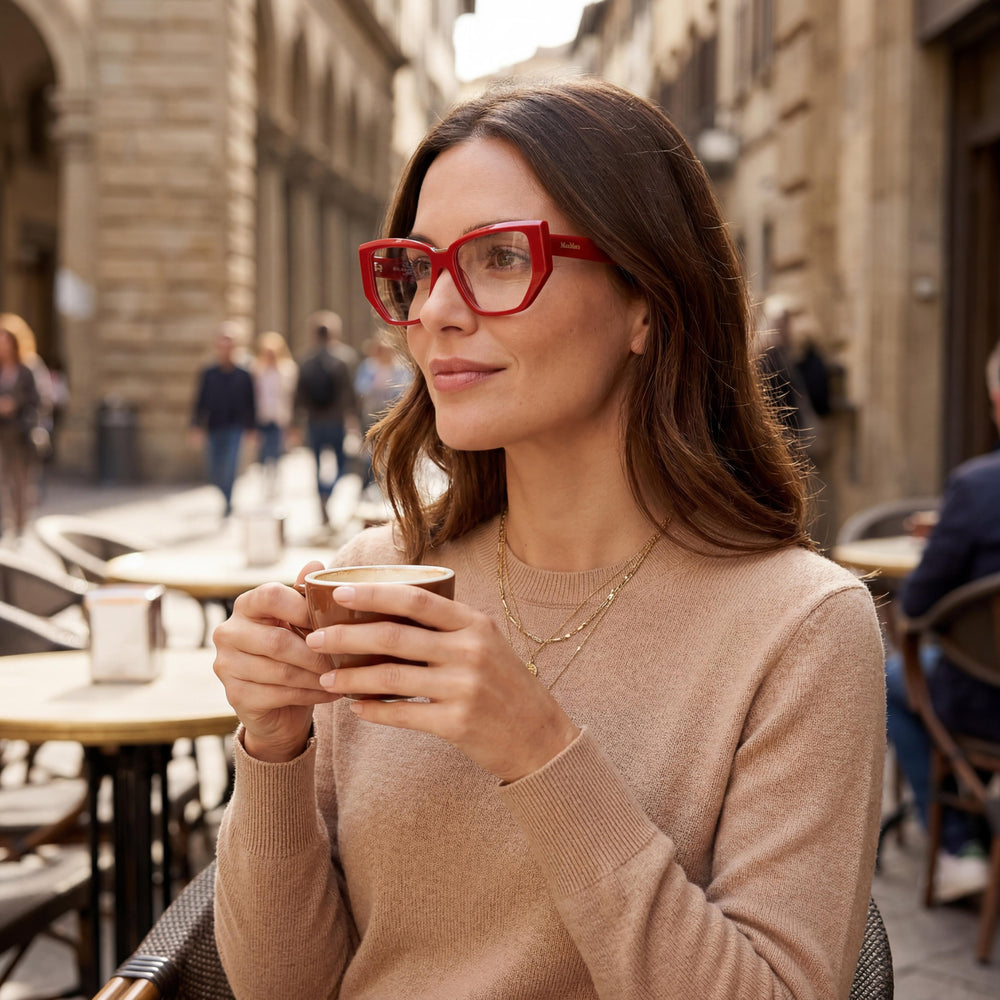 Gafas de sol MaxMara para mujer Mm5179-b, montura de plástico brillante rojo claro con filtro azul, ancho de lente de 54 mm