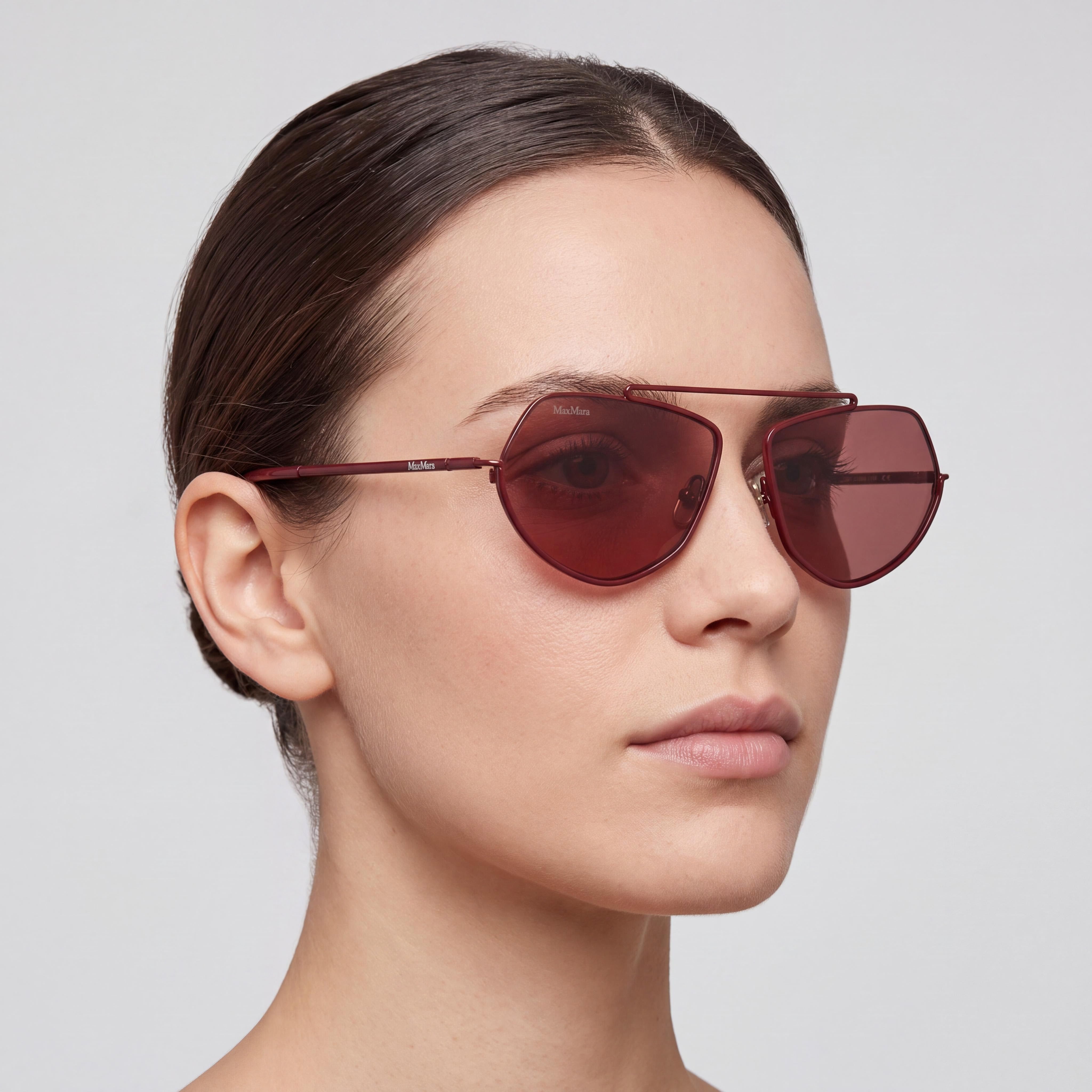 Gafas de sol MaxMara casual para mujer con montura metálica, color burdeos brillante, lentes burdeos, 60 mm, Photo 4