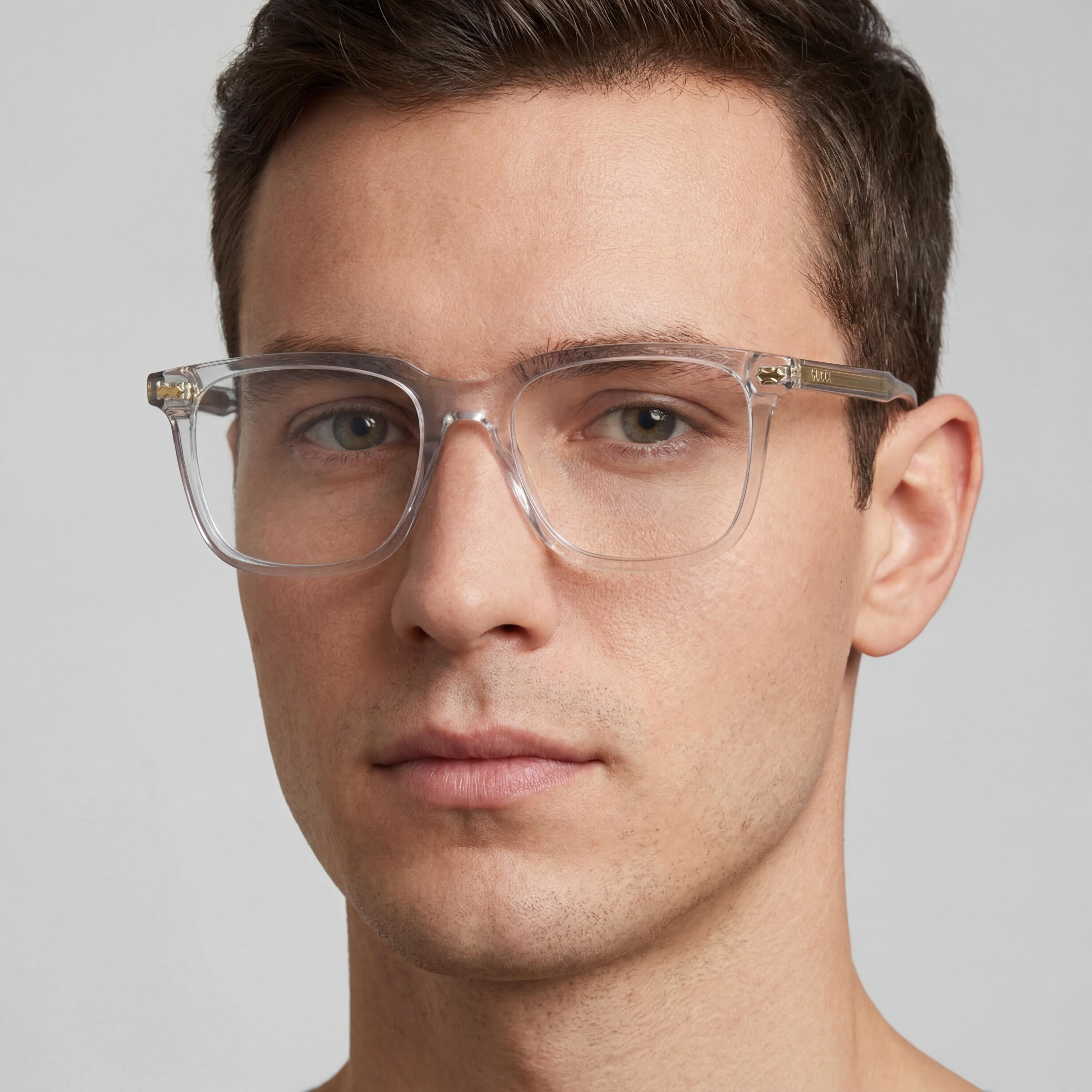 Gucci Men's Gucci Logo GG0737O Shiny Transparent Grey Acetate Rectangular Full Rim Eyeglasses 56mm, Photo 4