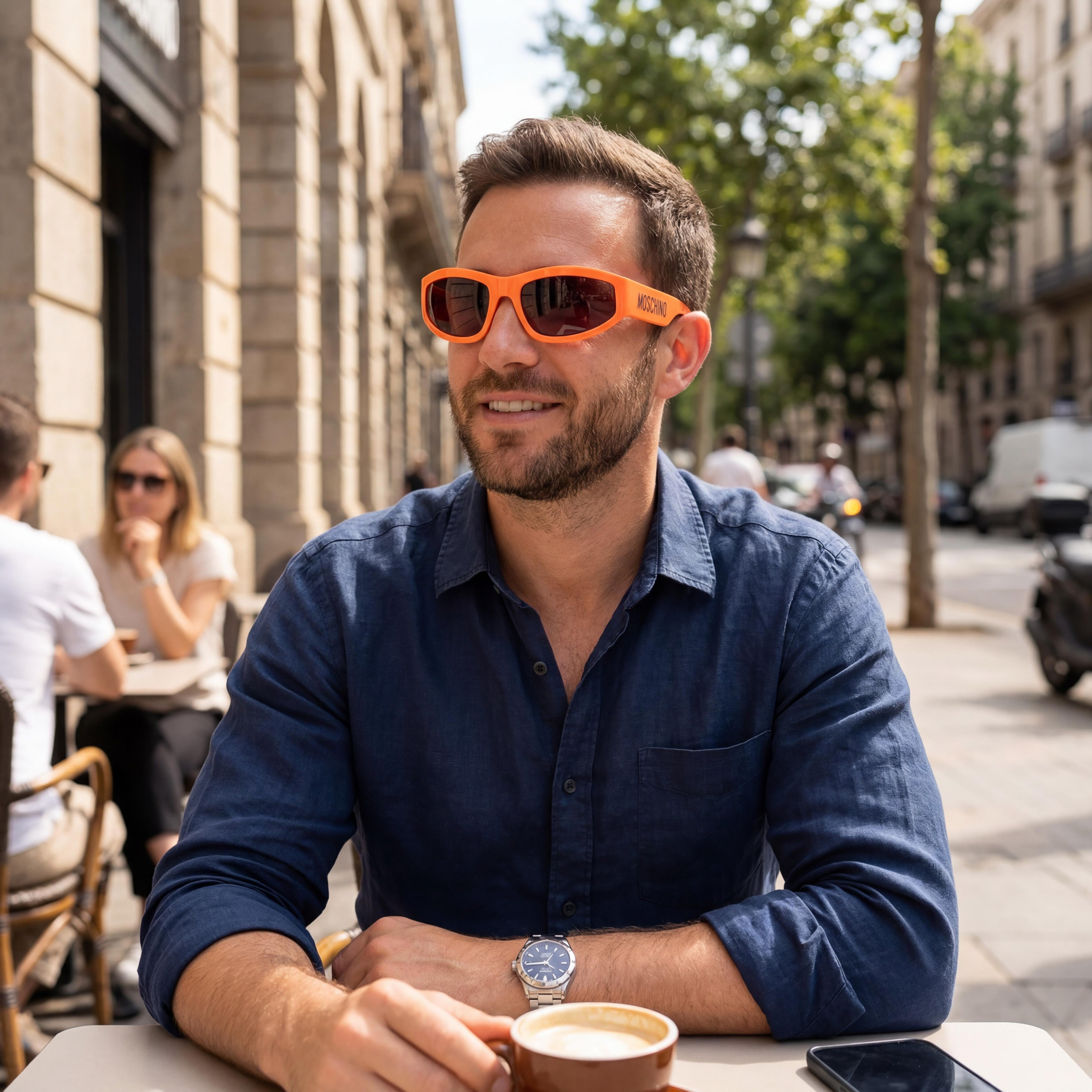 Gafas de sol Moschino Classic para hombre, naranjas y marrones, de poliamida con 100% protección UV, lentes de 60 mm, Photo 6