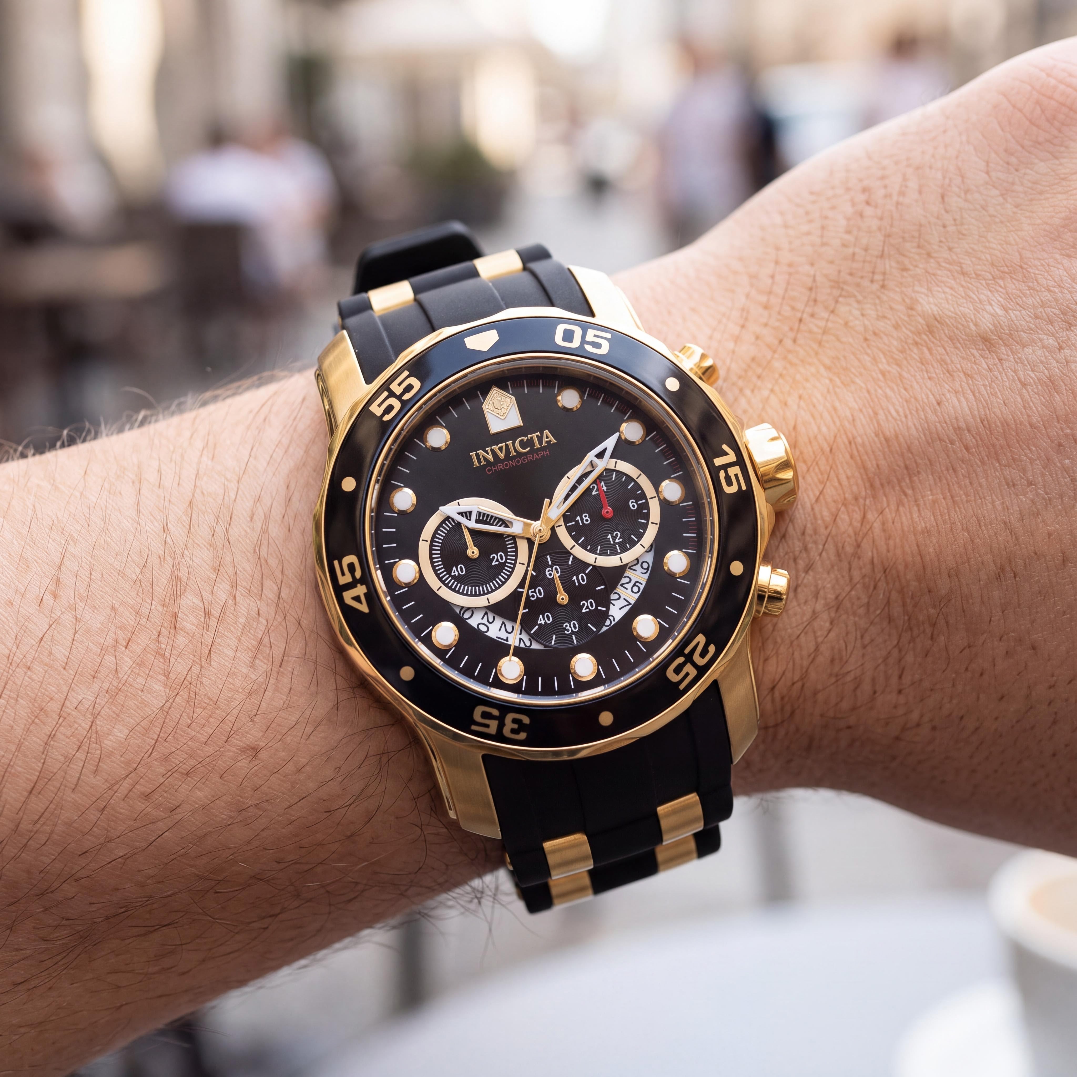 Invicta Men's Diver Chronograph Luminous Gold-Plated Stainless Steel 48mm Watch, Black Dial, Photo 3