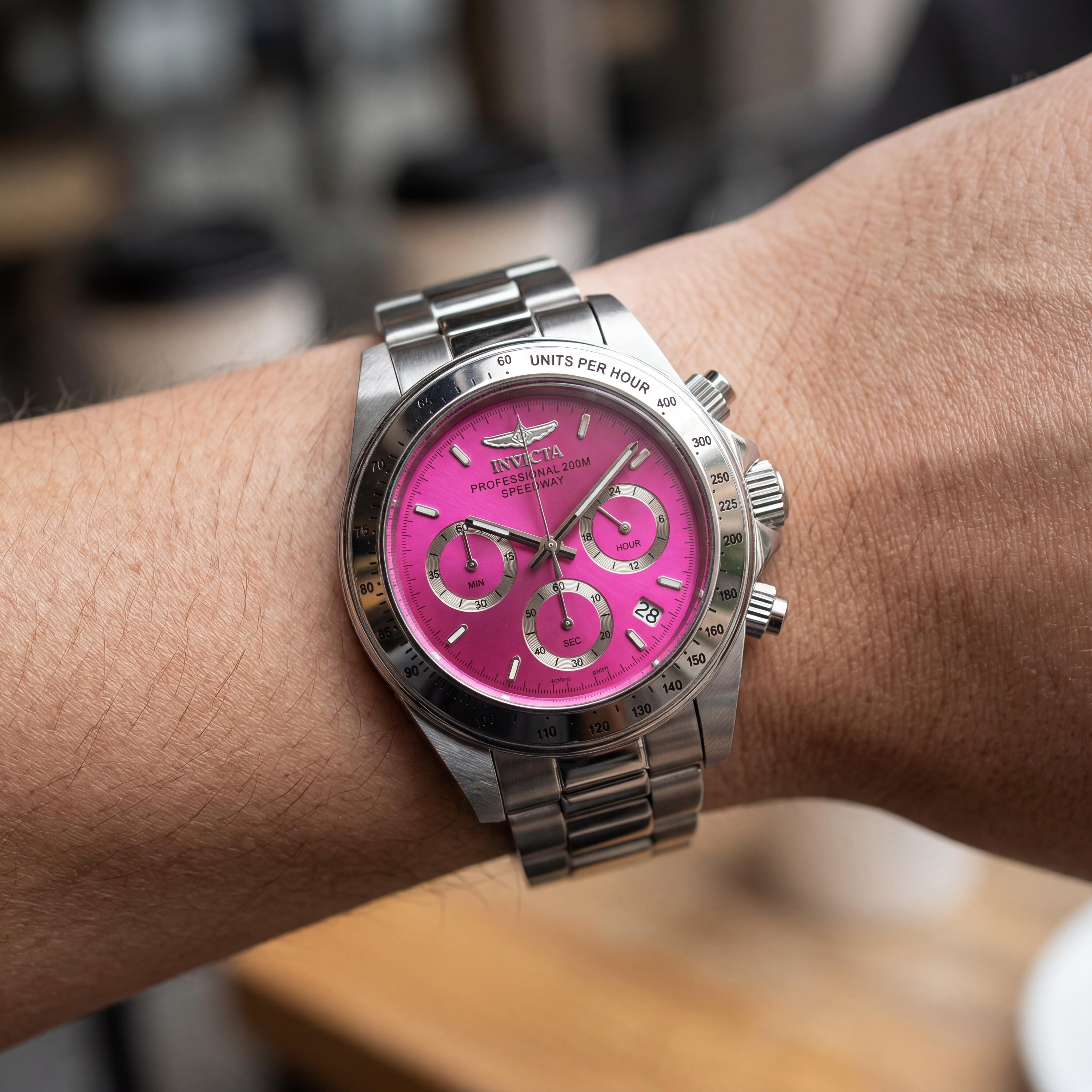 Reloj Invicta Speedway Cronógrafo Movimiento de Cuarzo Resistente al Agua Unisex Rosa Plateado, Photo 4