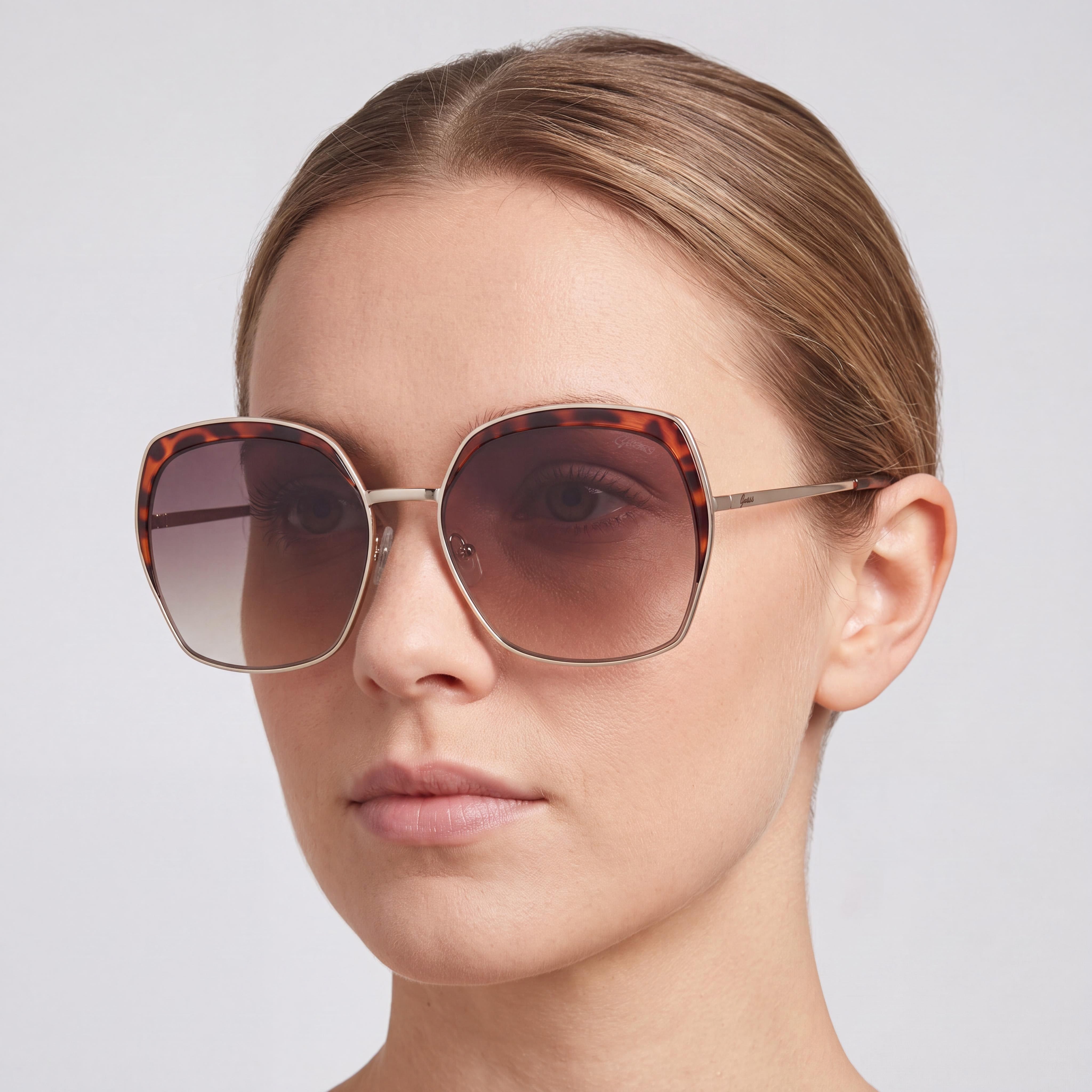 GUESS Retro Women's Pale Gold Metal Frame Brown Gradient Lenses 100% UV Protection Sunglasses 59mm, Photo 5