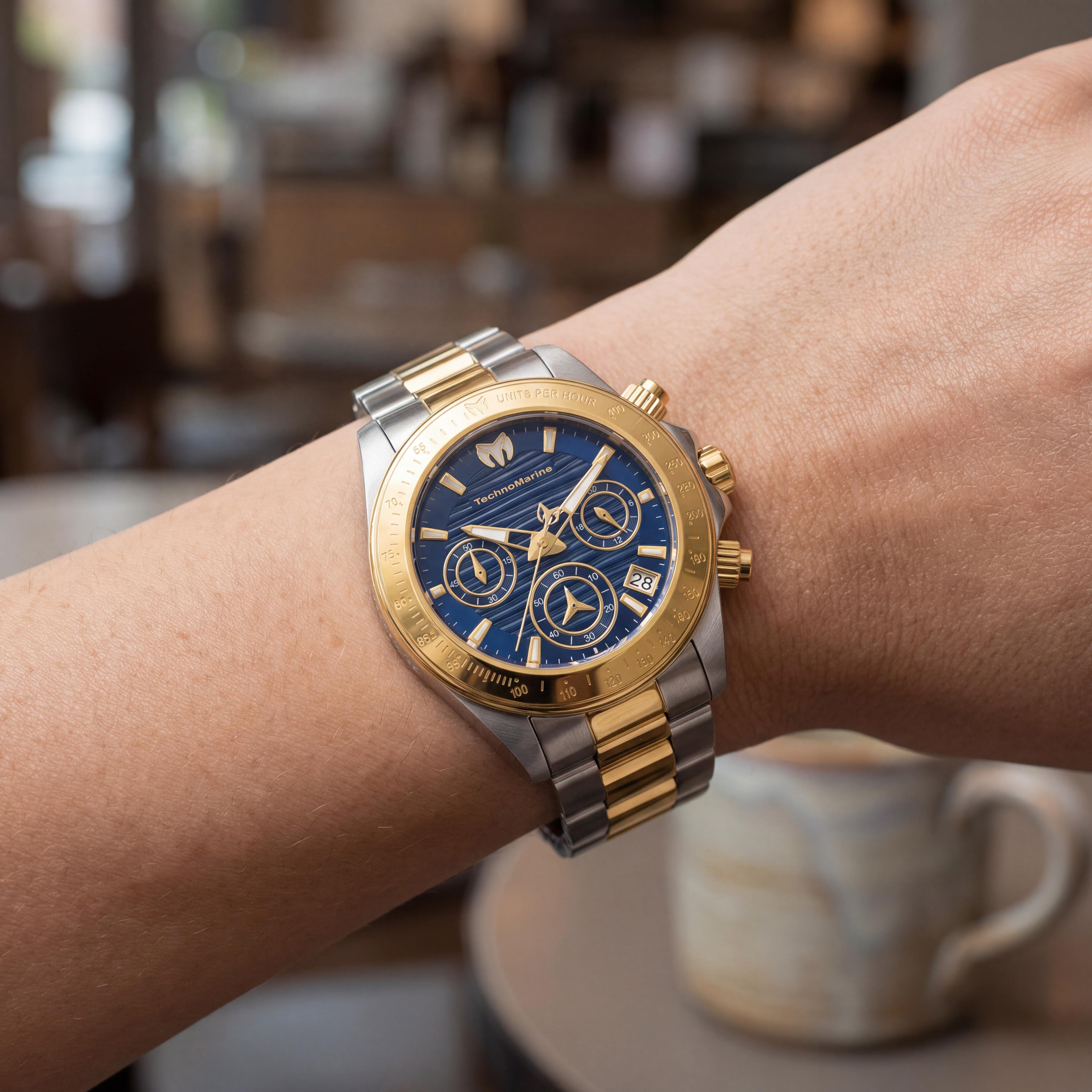 Technomarine Manta Collection Women's 38mm Gold-Tone Stainless Steel Blue Dial Chronograph Quartz Water Resistant Watch, Photo 4