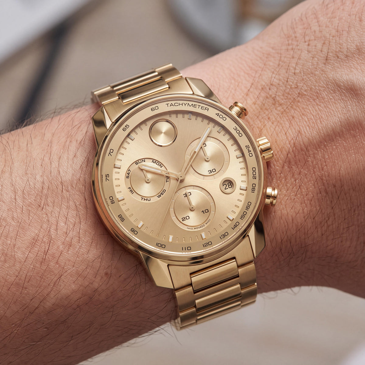 Reloj Movado BOLD Verso 3600866 para hombre, cronógrafo de acero inoxidable chapado en oro, 44 mm, Photo 4